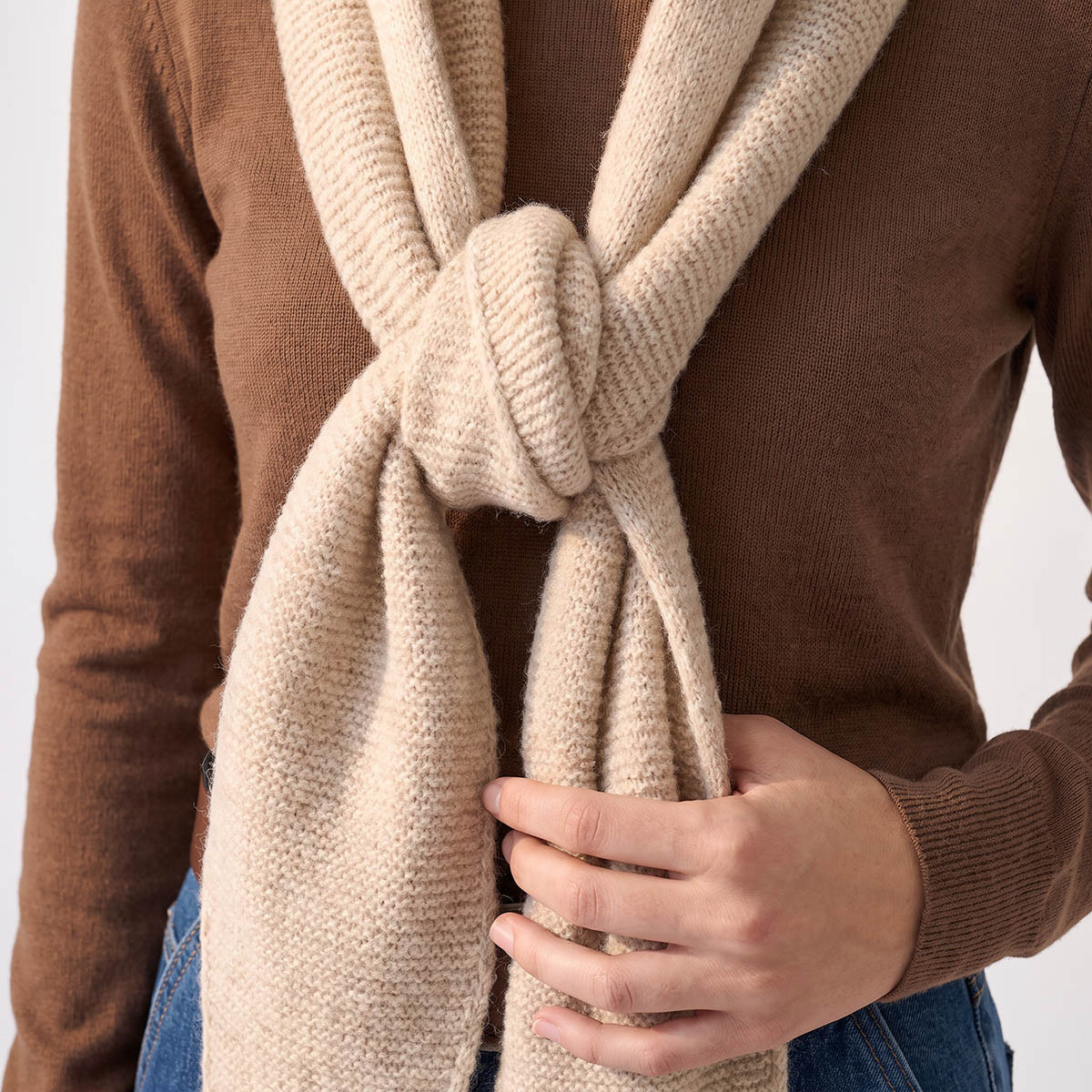 Hooded Scarf with Knit Texture-women-winterwear-scarves-image-2