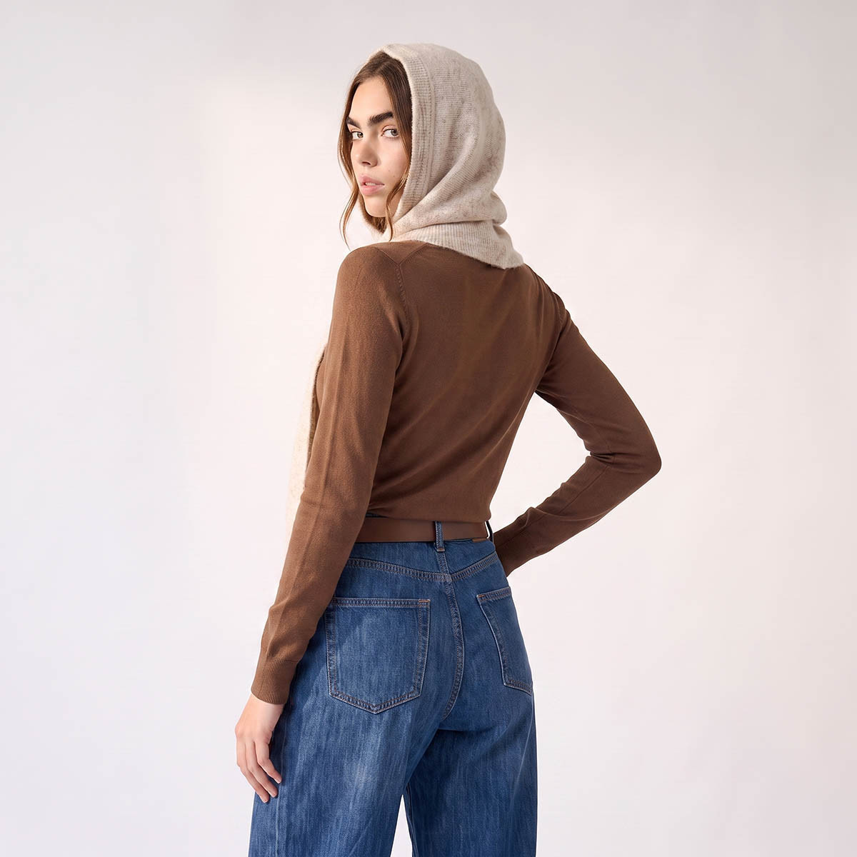 Hooded Scarf with Knit Texture-women-winterwear-scarves-image-4