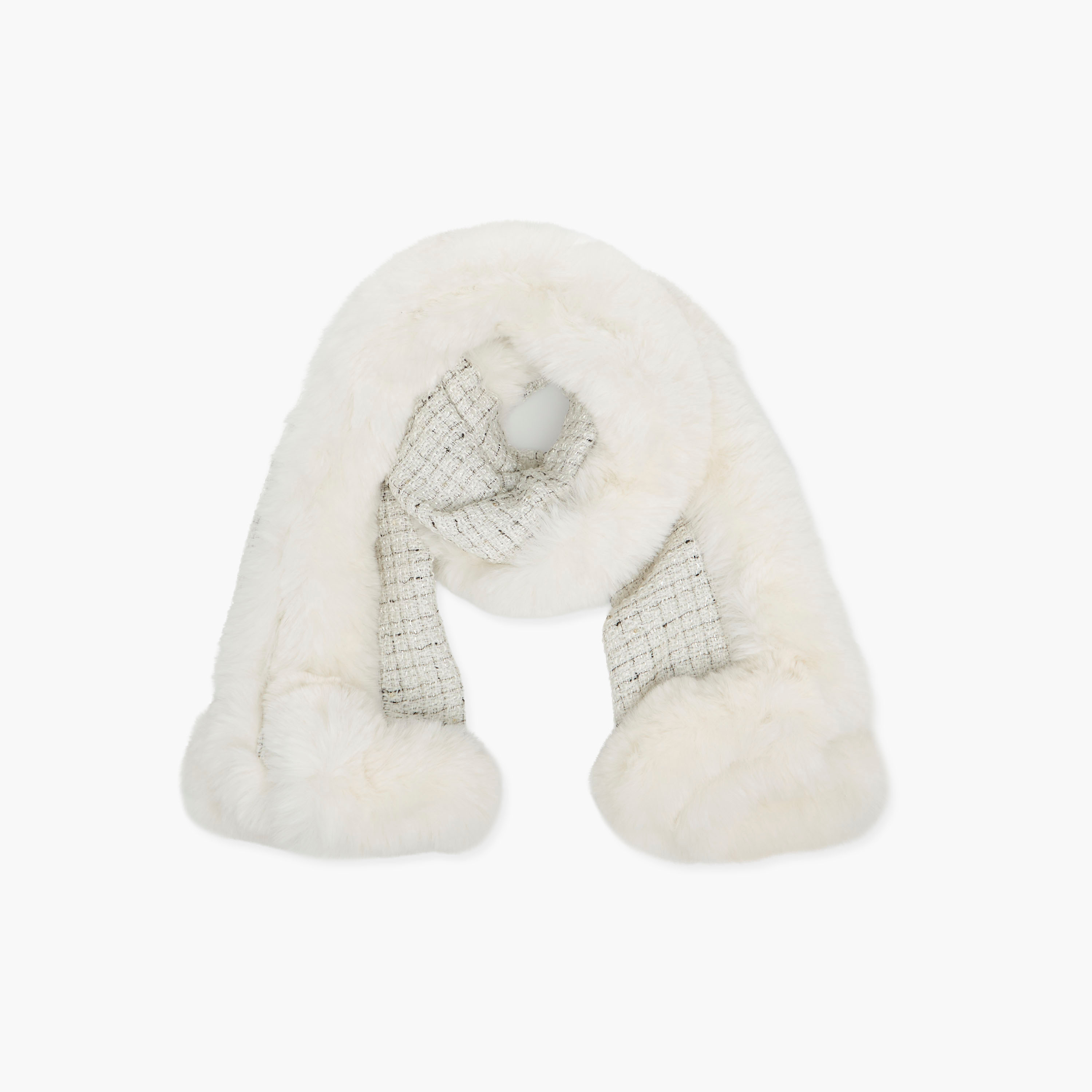 Scarf Square Tweed Fur Trim-women-clothingaccessories-scarves-image-1