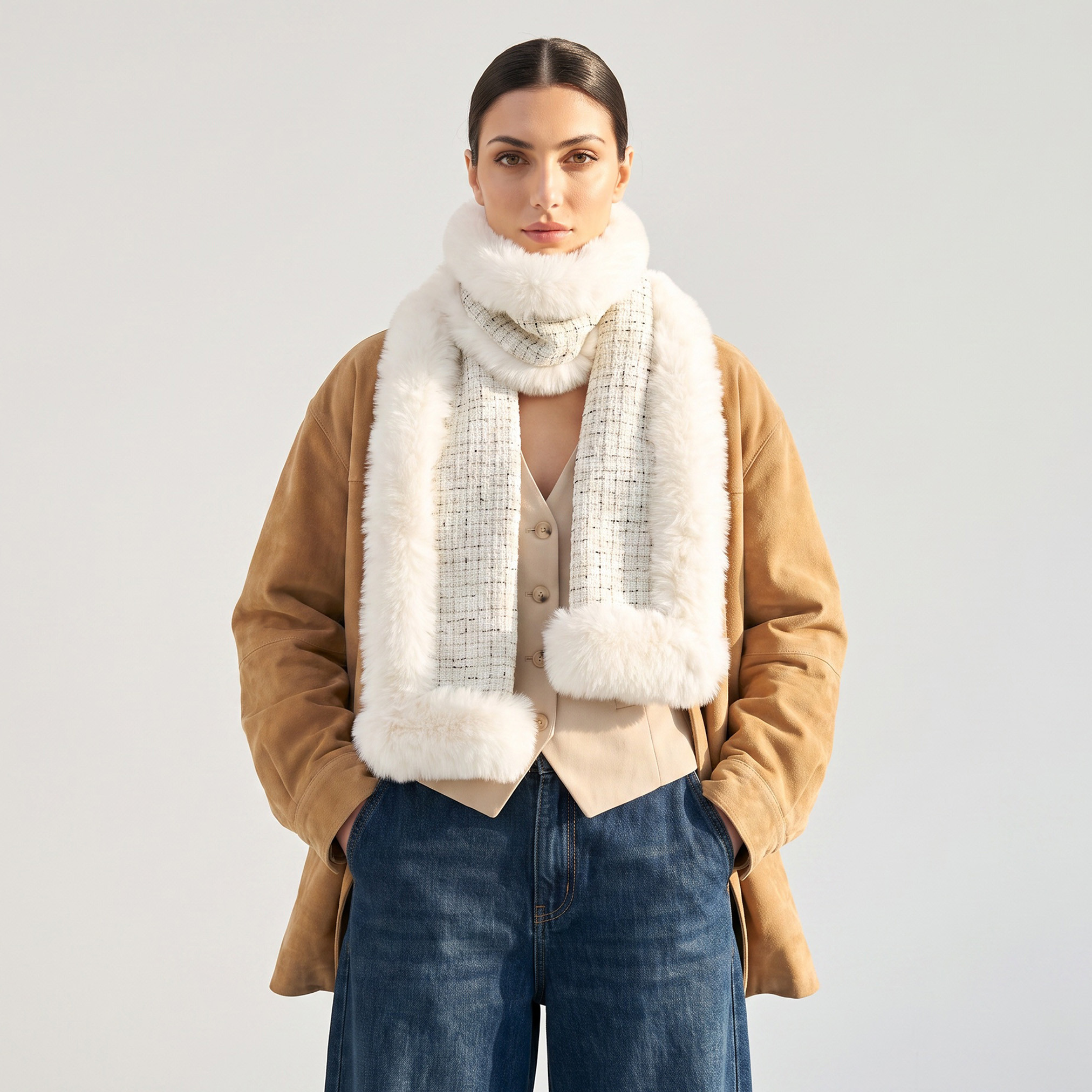 Scarf Square Tweed Fur Trim-women-clothingaccessories-scarves-image-2