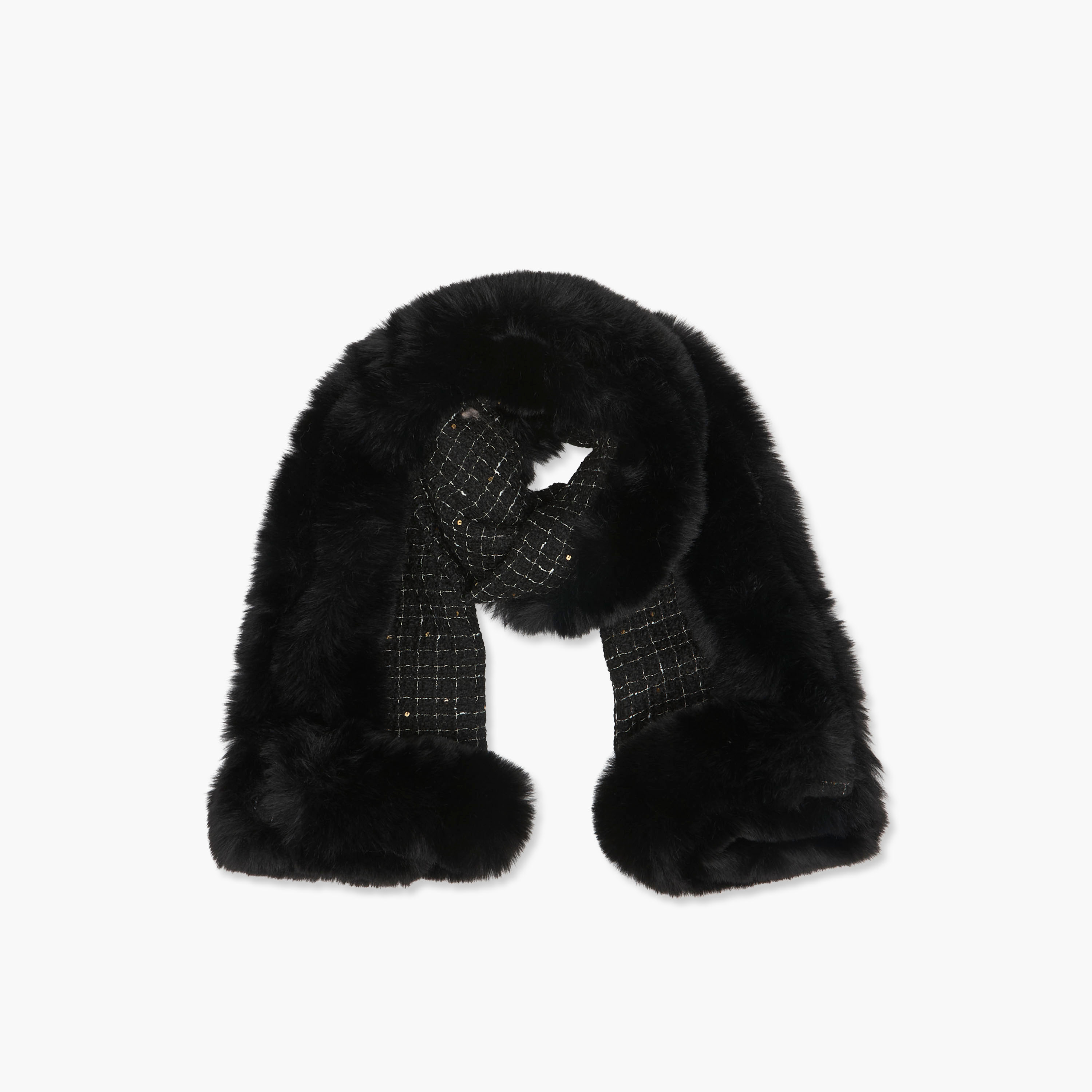 Scarf Square Tweed Fur Trim-women-clothingaccessories-scarves-image-1