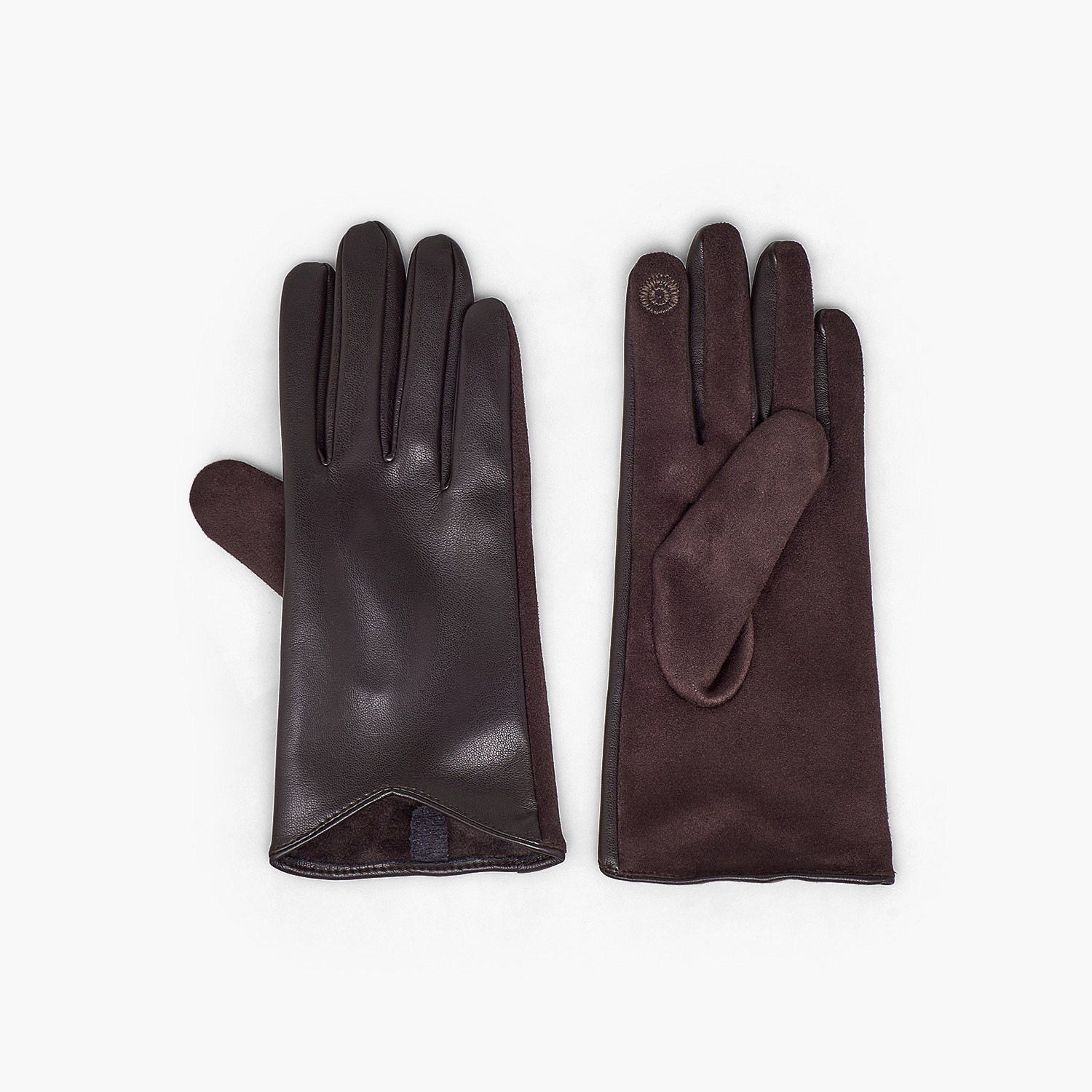 Panelled Suede Gloves-women-winterwear-gloves-image-1