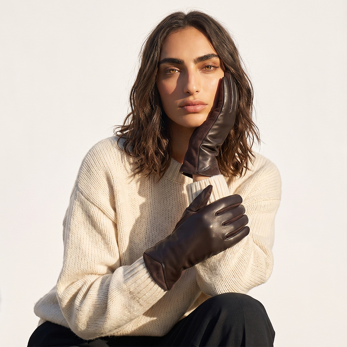Panelled Suede Gloves-women-winterwear-gloves-image-2