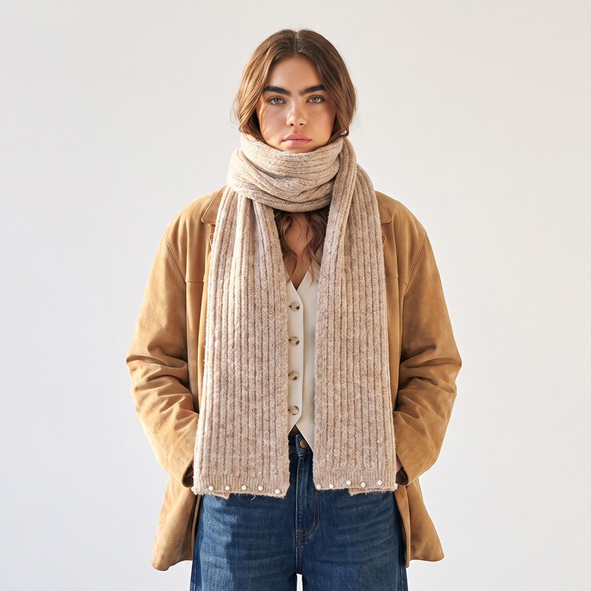 وشاح بيج مزين بلمسة لامعة لإطلالة شتوية أنيقة-women-clothingaccessories-scarves-image-2