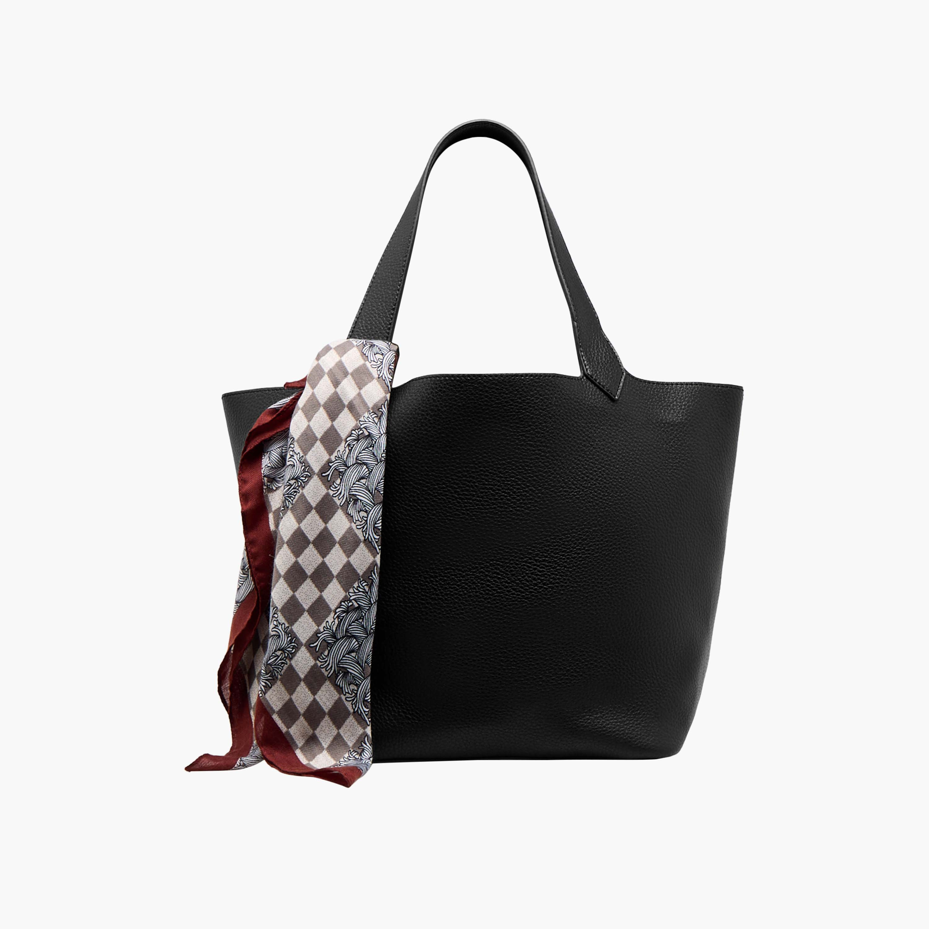 Scarf Accent Tote Bag with Double Handle-women-bagsandwallets-handbags-image-1