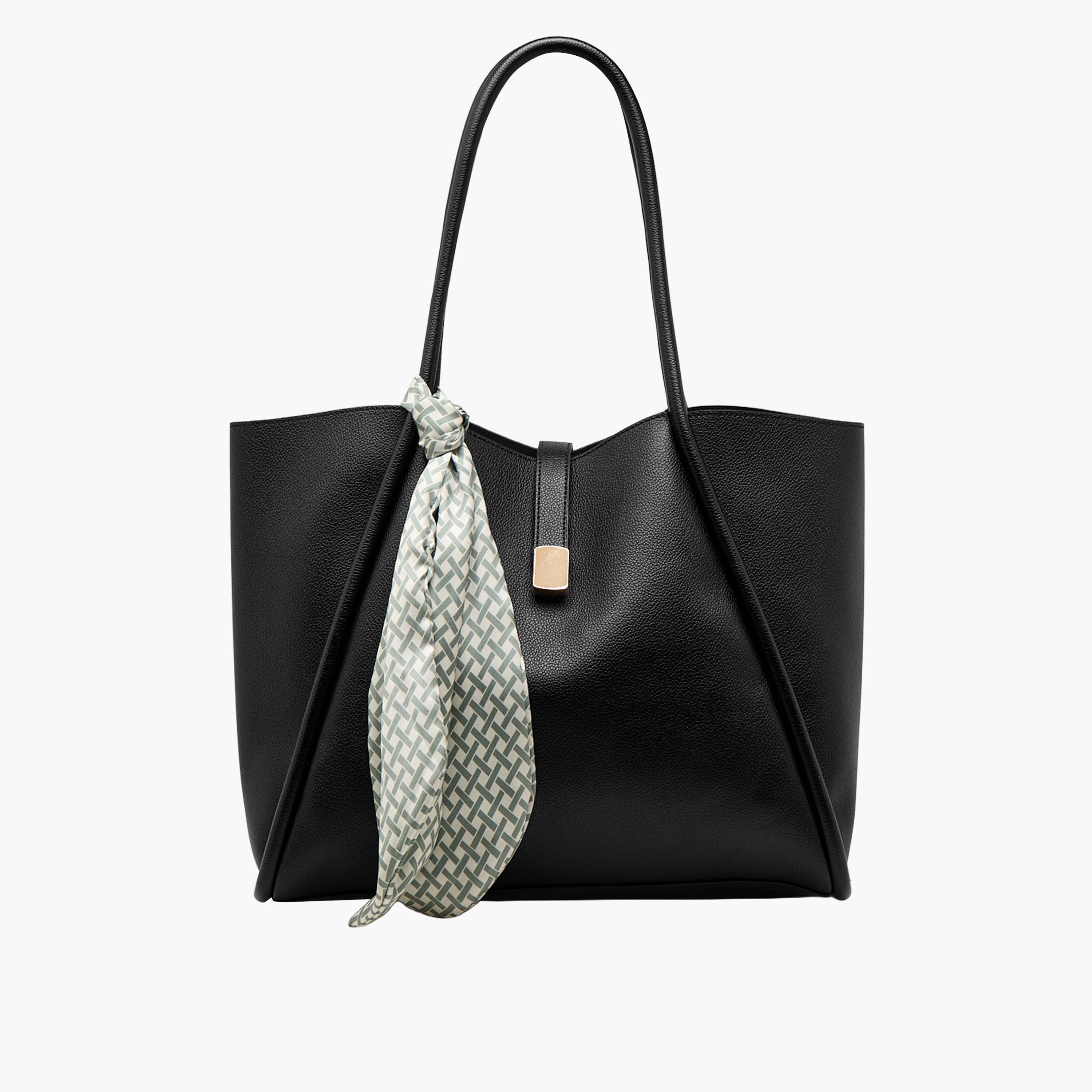 Scarf Accent Tote Bag with Double Handle-women-bagsandwallets-handbags-image-1