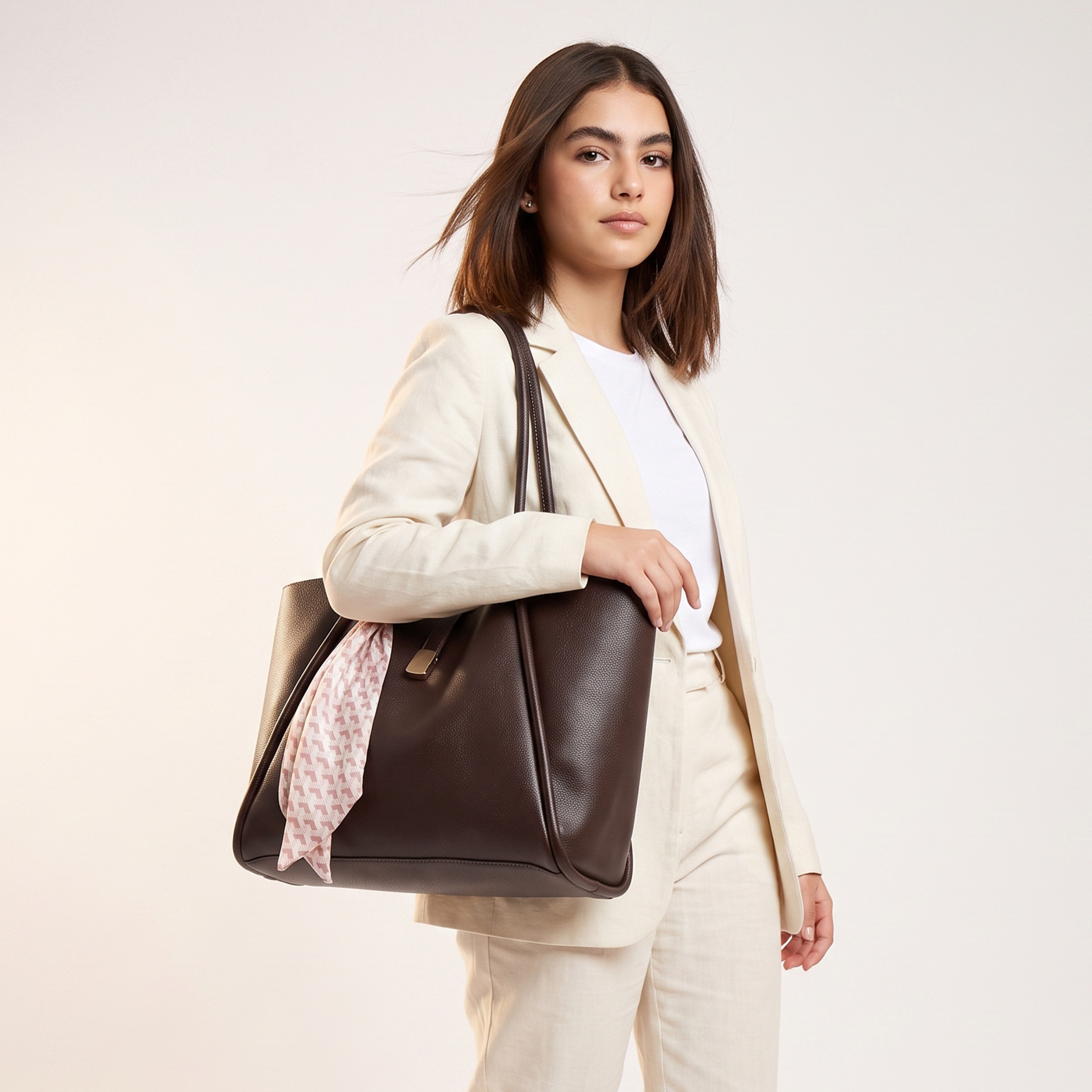 Scarf Accent Tote Bag with Double Handle-women-bagsandwallets-handbags-image-2