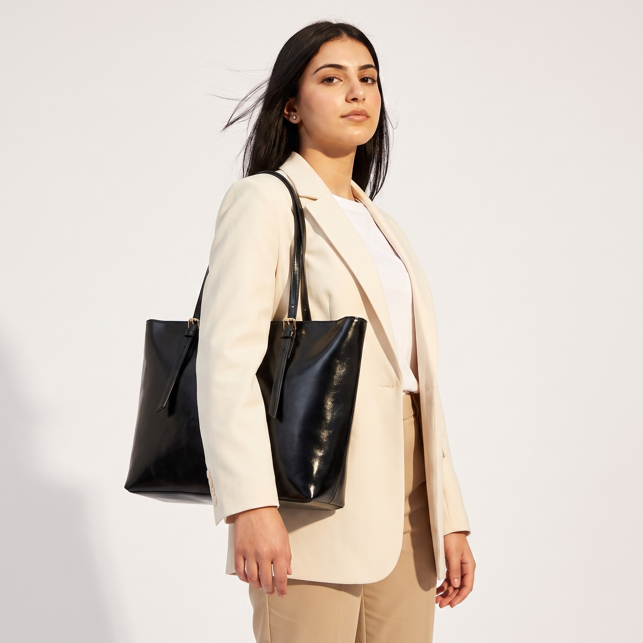 Textured Tote Bag with Double Handle-women-bagsandwallets-handbags-image-2