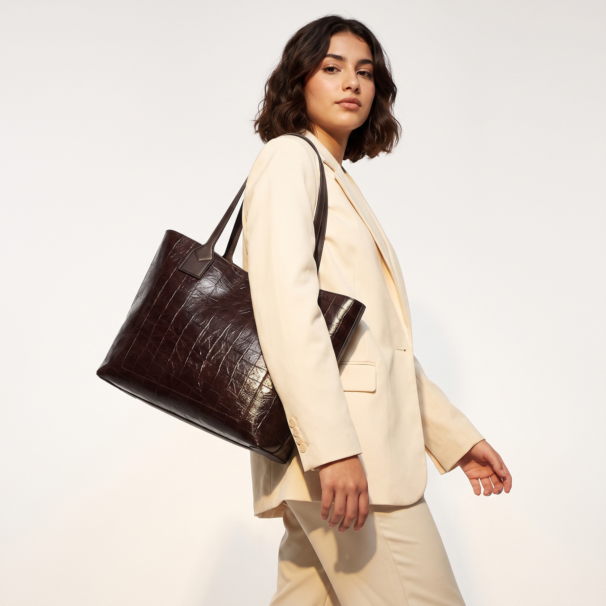 Textured Tote Bag with Double Handle-women-bagsandwallets-handbags-image-2