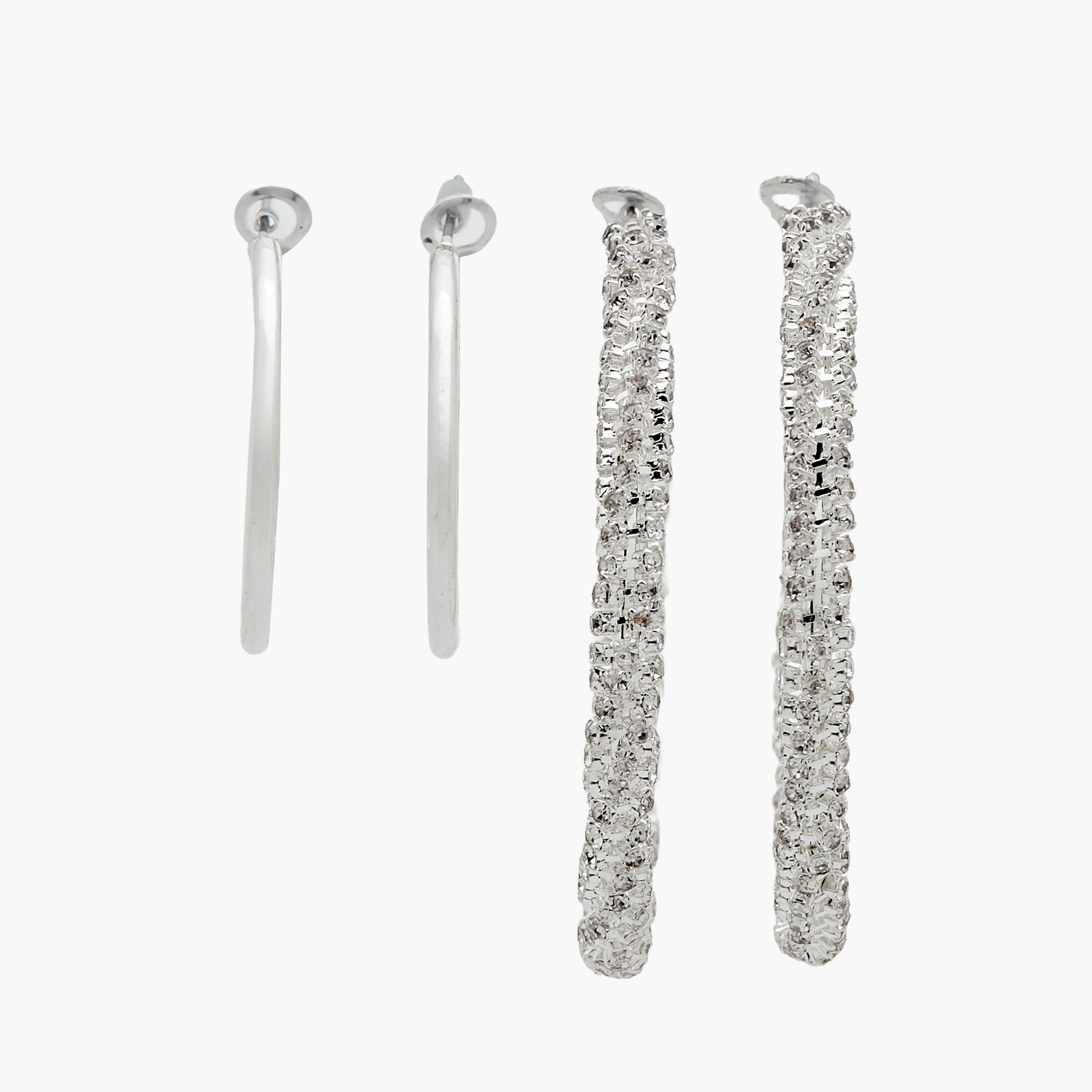 Pack of 2 Silver Tone Embellished Hoop Earrings-women-watchesandjewellery-jewellery-earrings-image-1