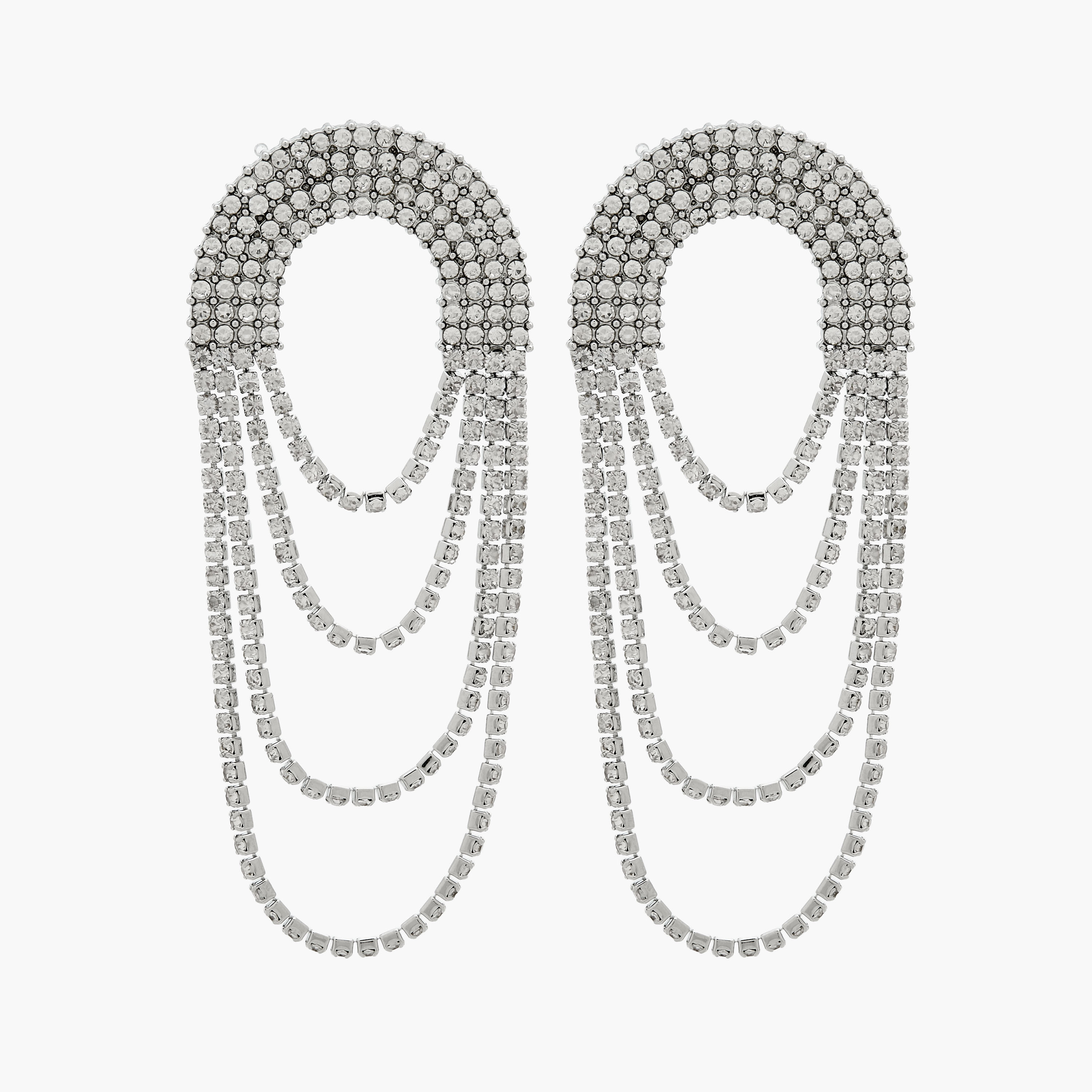 Silver Tone Embellished Drop Earrings with Pushback Closure-women-watchesandjewellery-jewellery-earrings-image-1