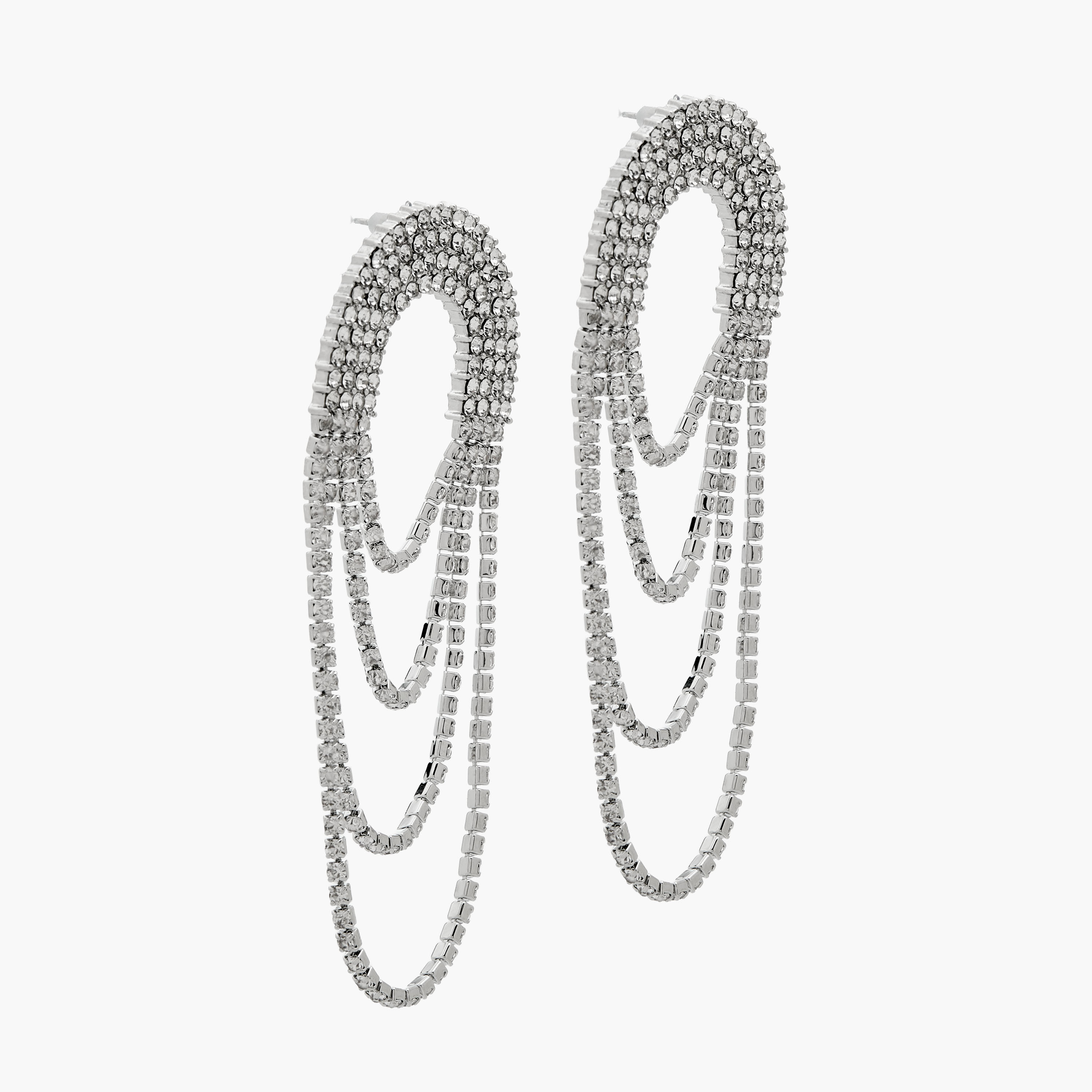 Silver Tone Embellished Drop Earrings with Pushback Closure-women-watchesandjewellery-jewellery-earrings-image-2