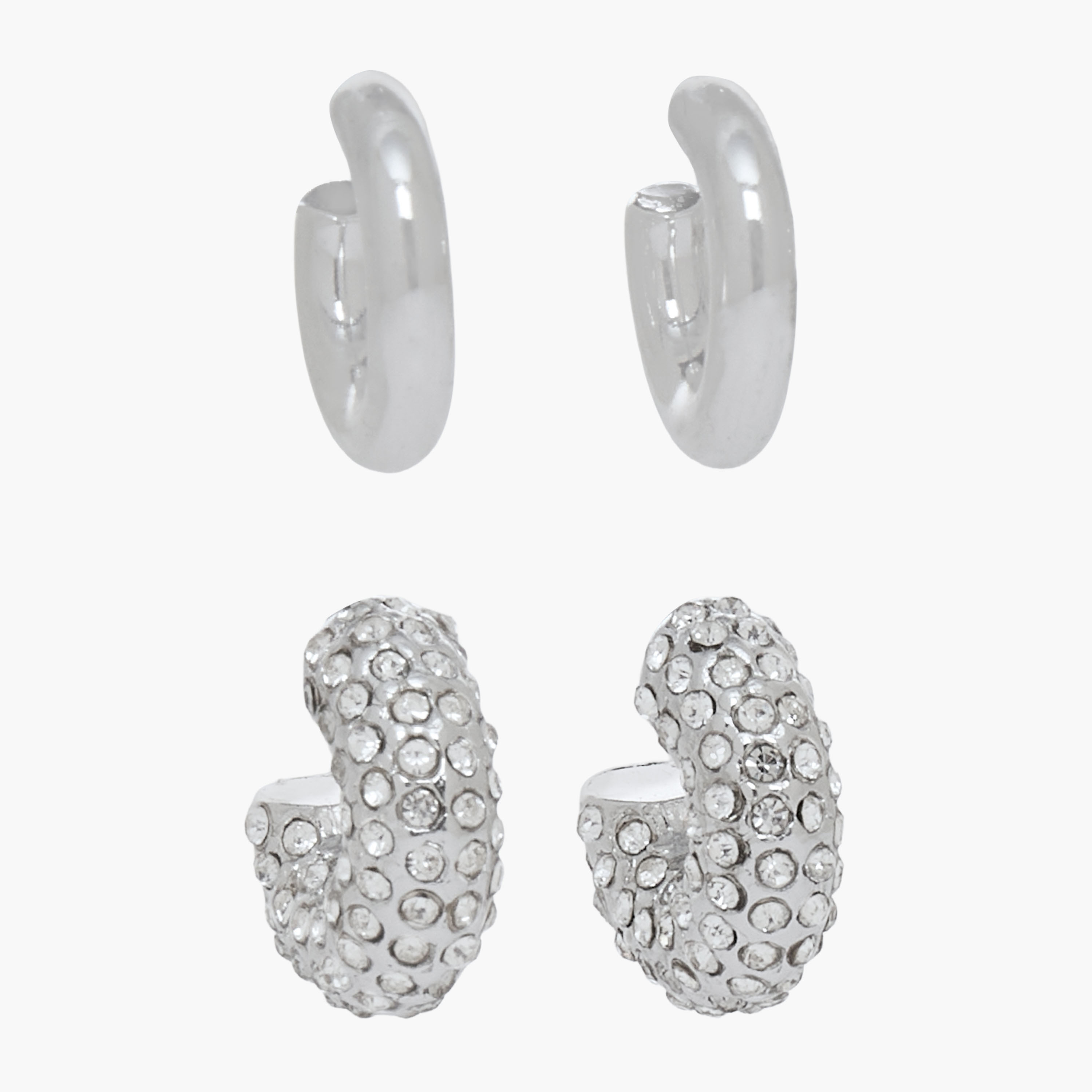 Pack of 2 Silver Tone Hoop Earrings with Pushback Closure-women-watchesandjewellery-jewellery-earrings-image-1