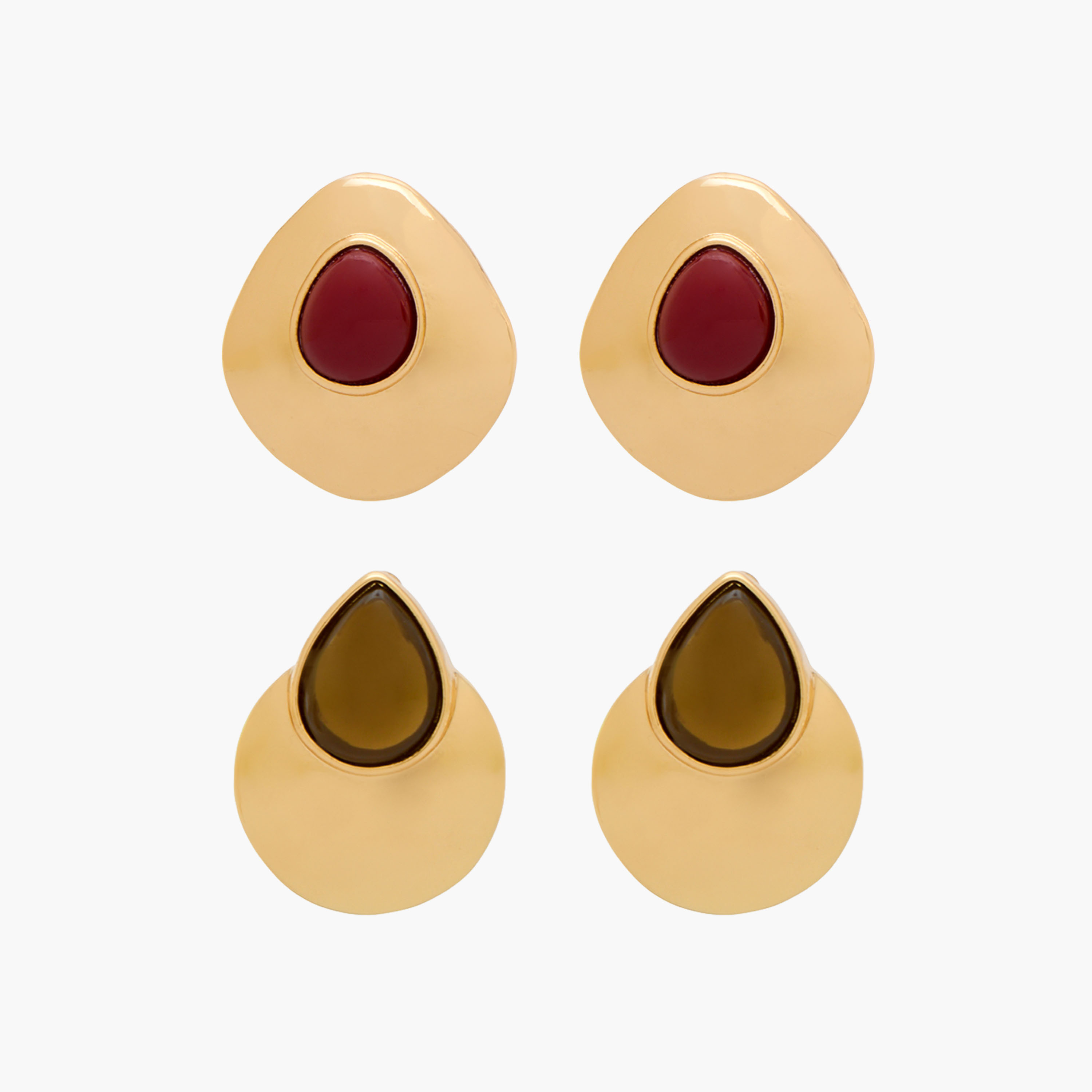Pack of 2 Gold Finish Resin Detail Stud Earrings with Pushback Closure-women-watchesandjewellery-jewellery-earrings-image-1