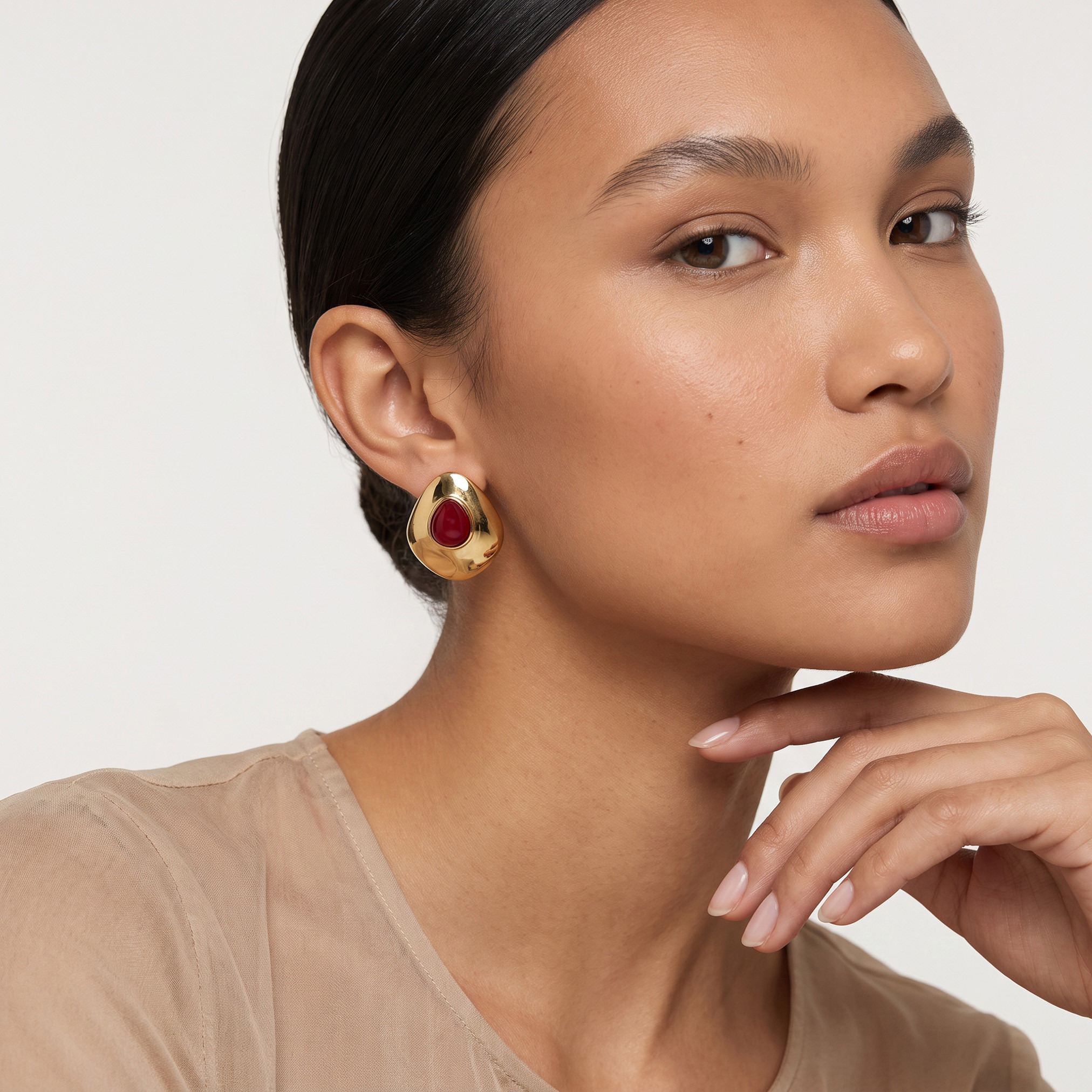 Pack of 2 Gold Finish Resin Detail Stud Earrings with Pushback Closure-women-watchesandjewellery-jewellery-earrings-image-2