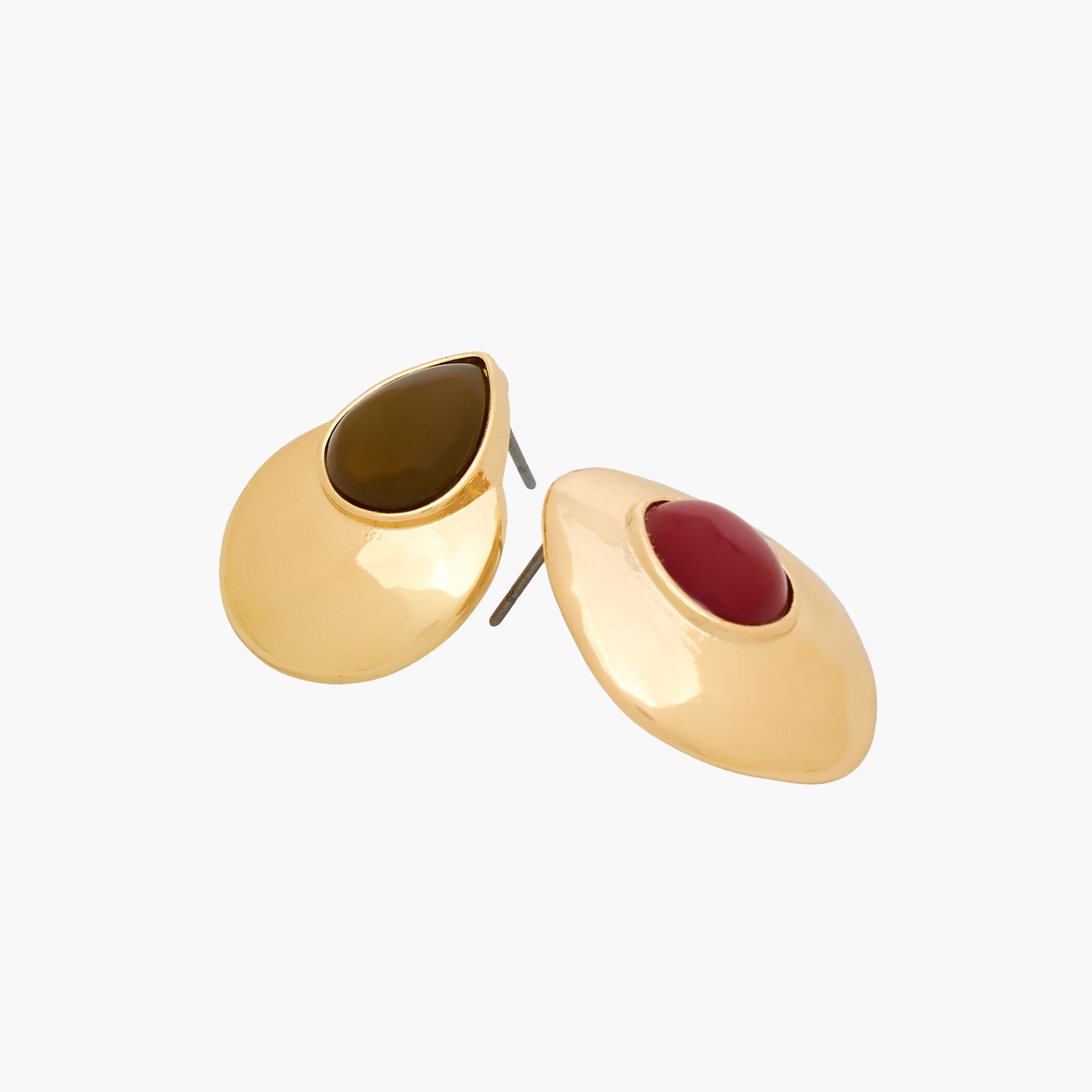 Pack of 2 Gold Finish Resin Detail Stud Earrings with Pushback Closure-women-watchesandjewellery-jewellery-earrings-image-5