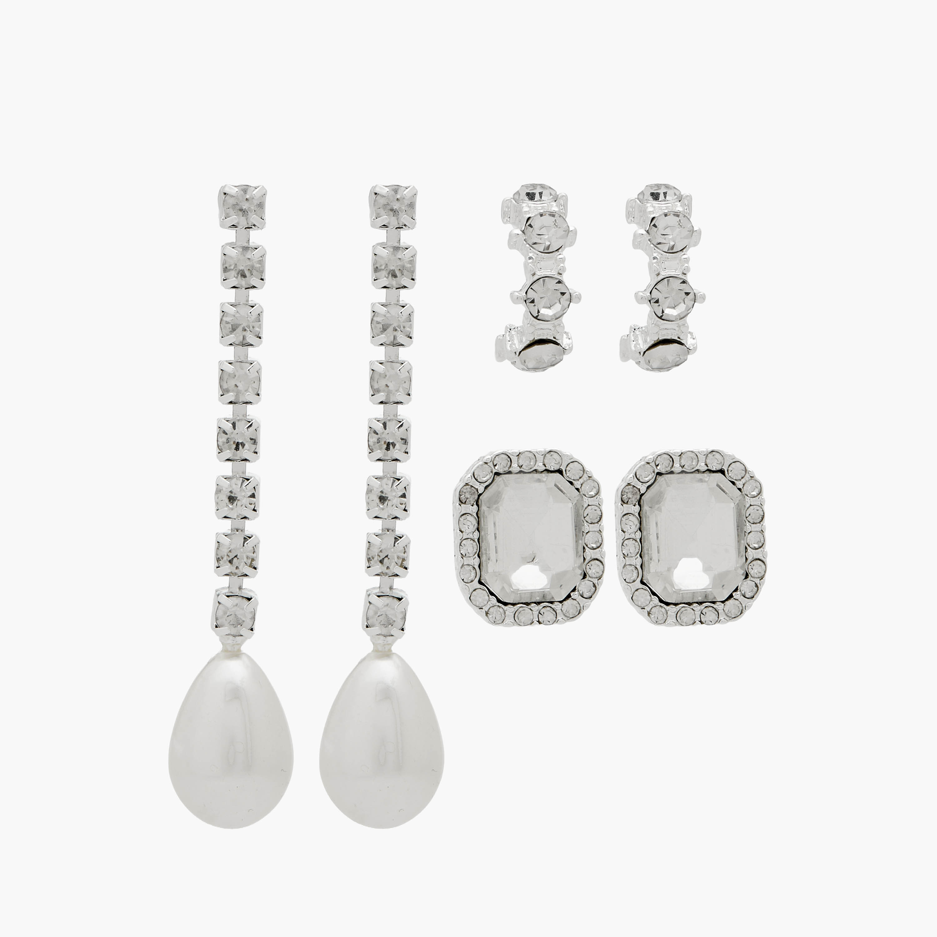 Pack of 3 Silver Tone Embellished Earrings with Pushback Closure-women-watchesandjewellery-jewellery-earrings-image-1