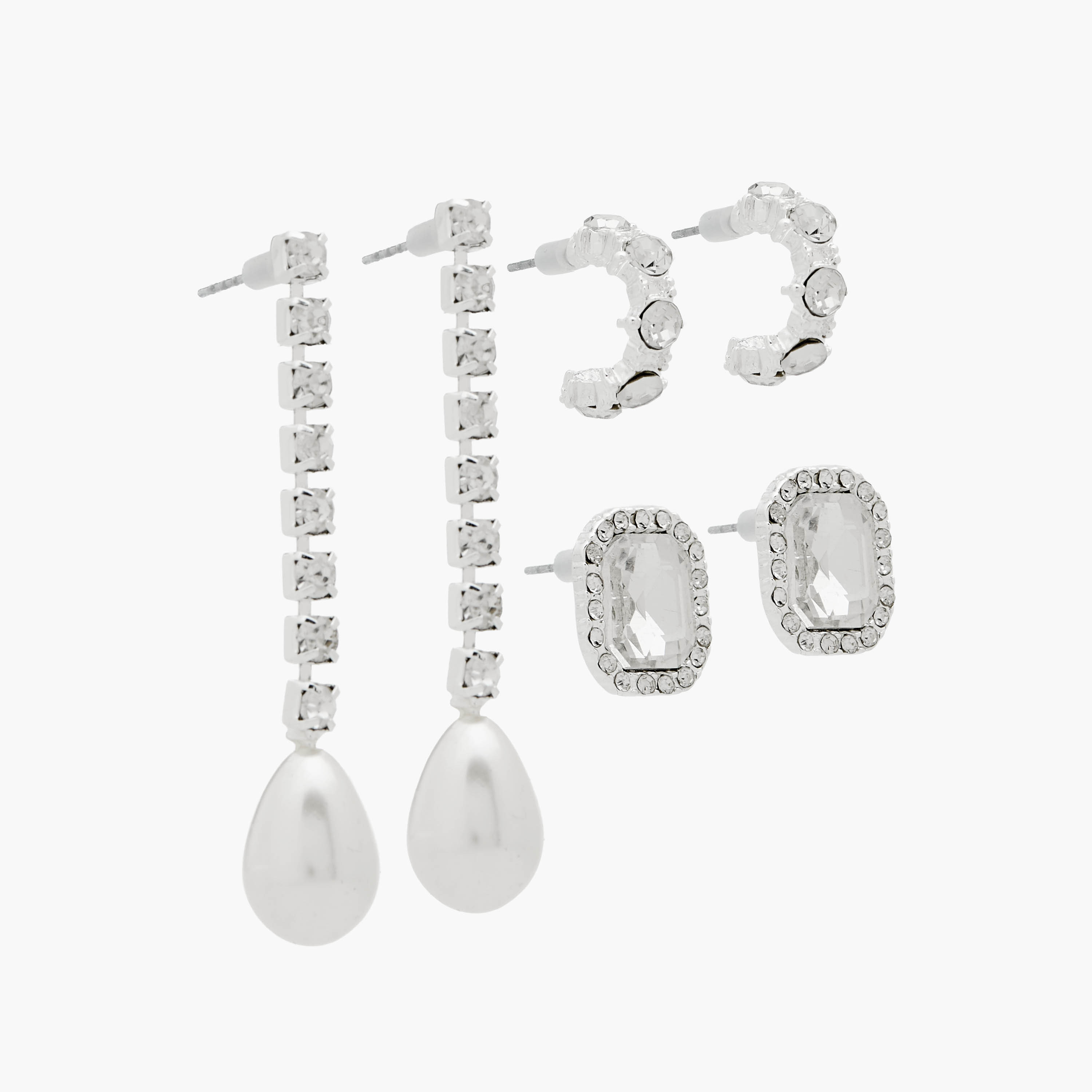 Pack of 3 Silver Tone Embellished Earrings with Pushback Closure-women-watchesandjewellery-jewellery-earrings-image-2