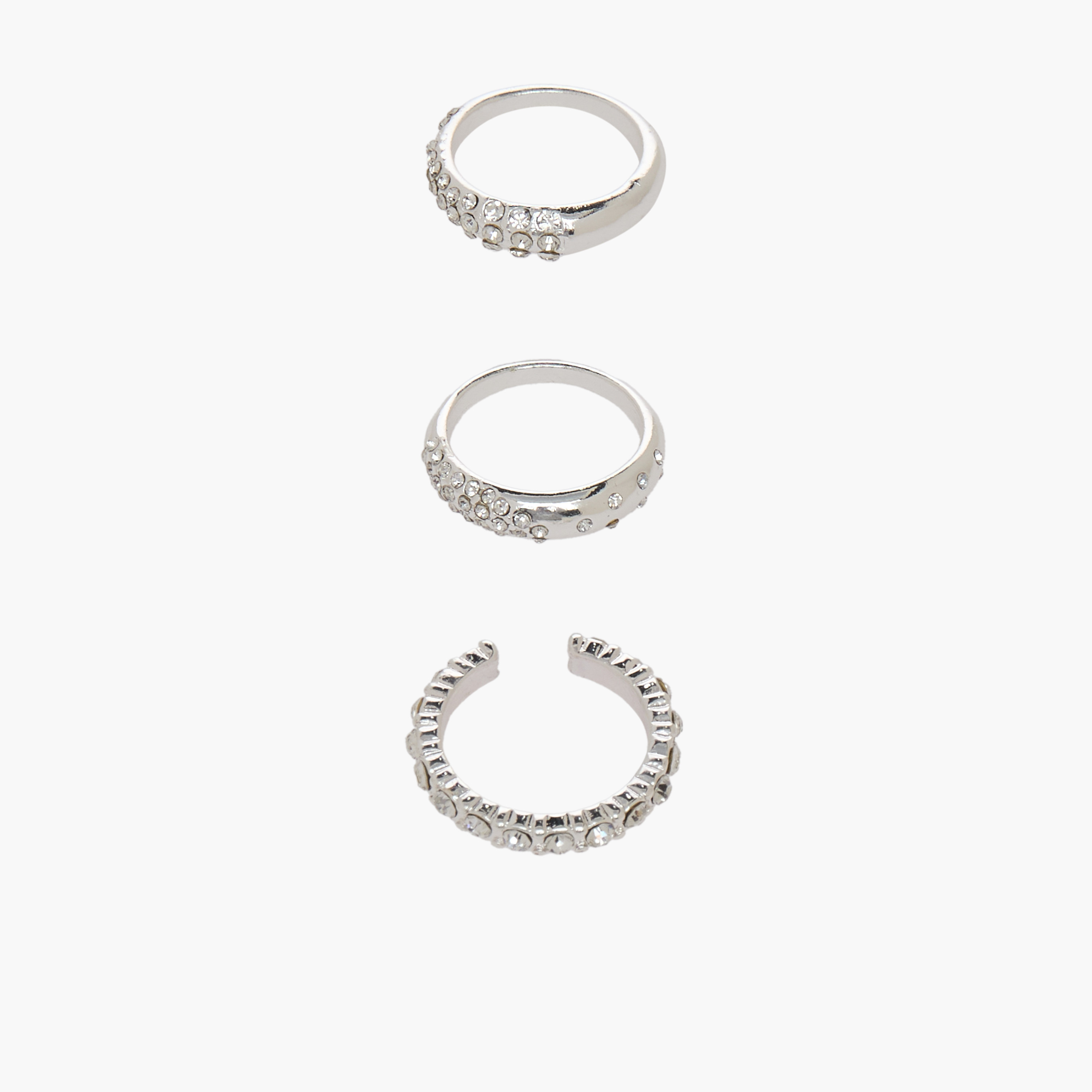 طقم خواتم فضية مزينة من 3 قطع-women-watchesandjewellery-jewellery-rings-image-1