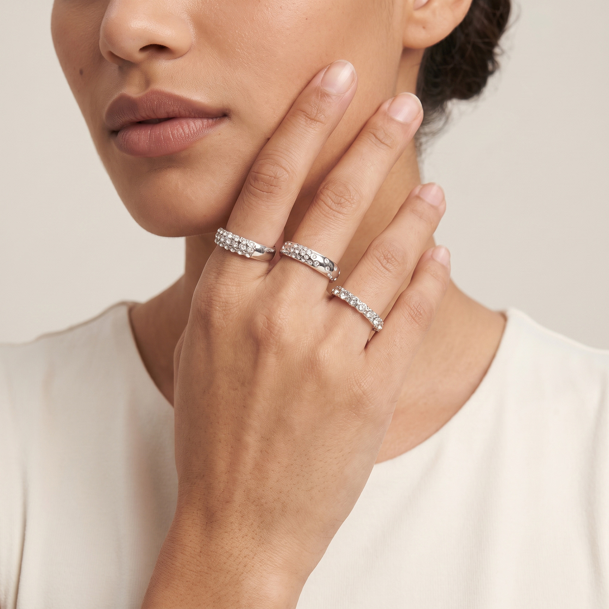 طقم خواتم فضية مزينة من 3 قطع-women-watchesandjewellery-jewellery-rings-image-2