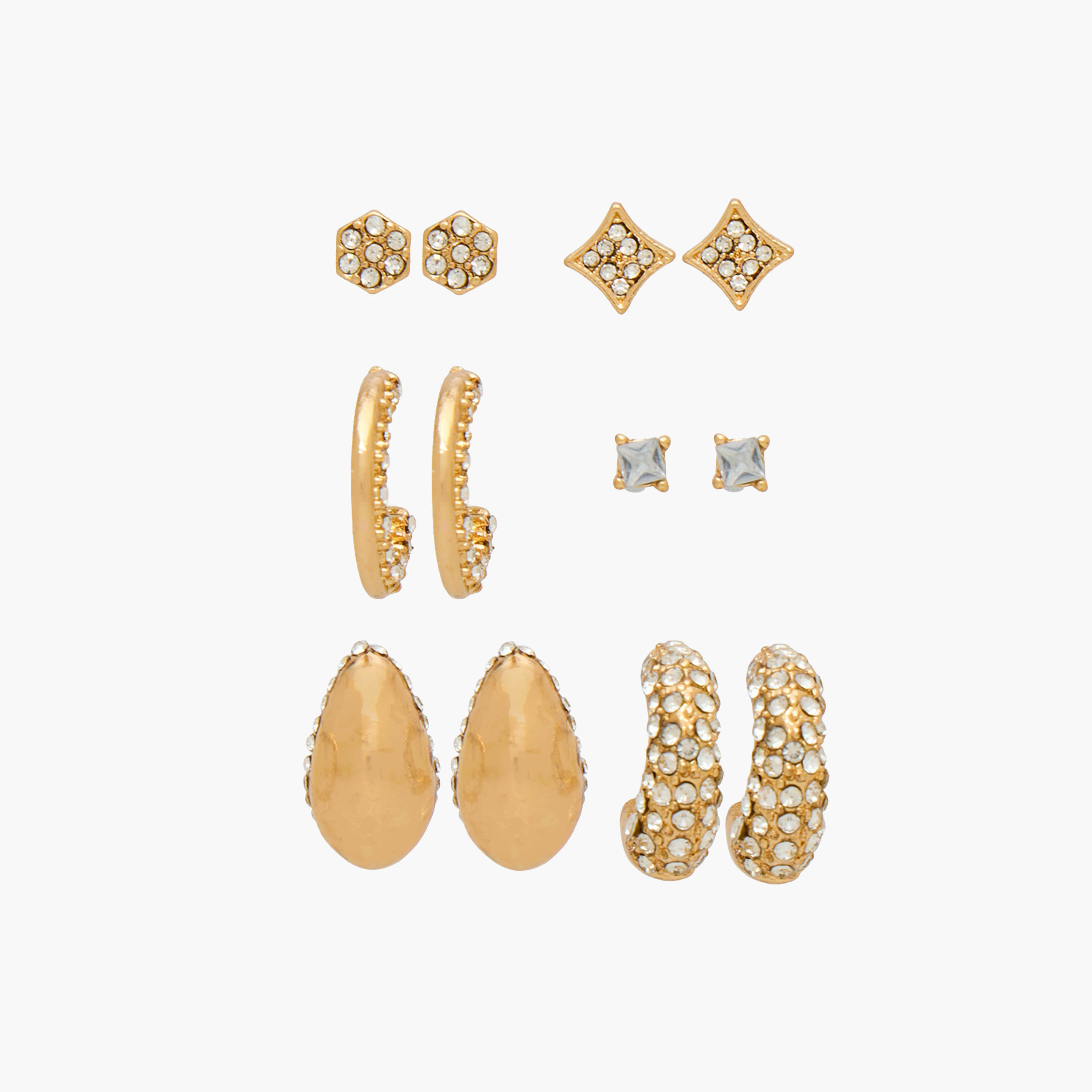 Pack of 6 Gold Tone Embellished Earrings with Pushback Closure-women-watchesandjewellery-jewellery-earrings-image-1