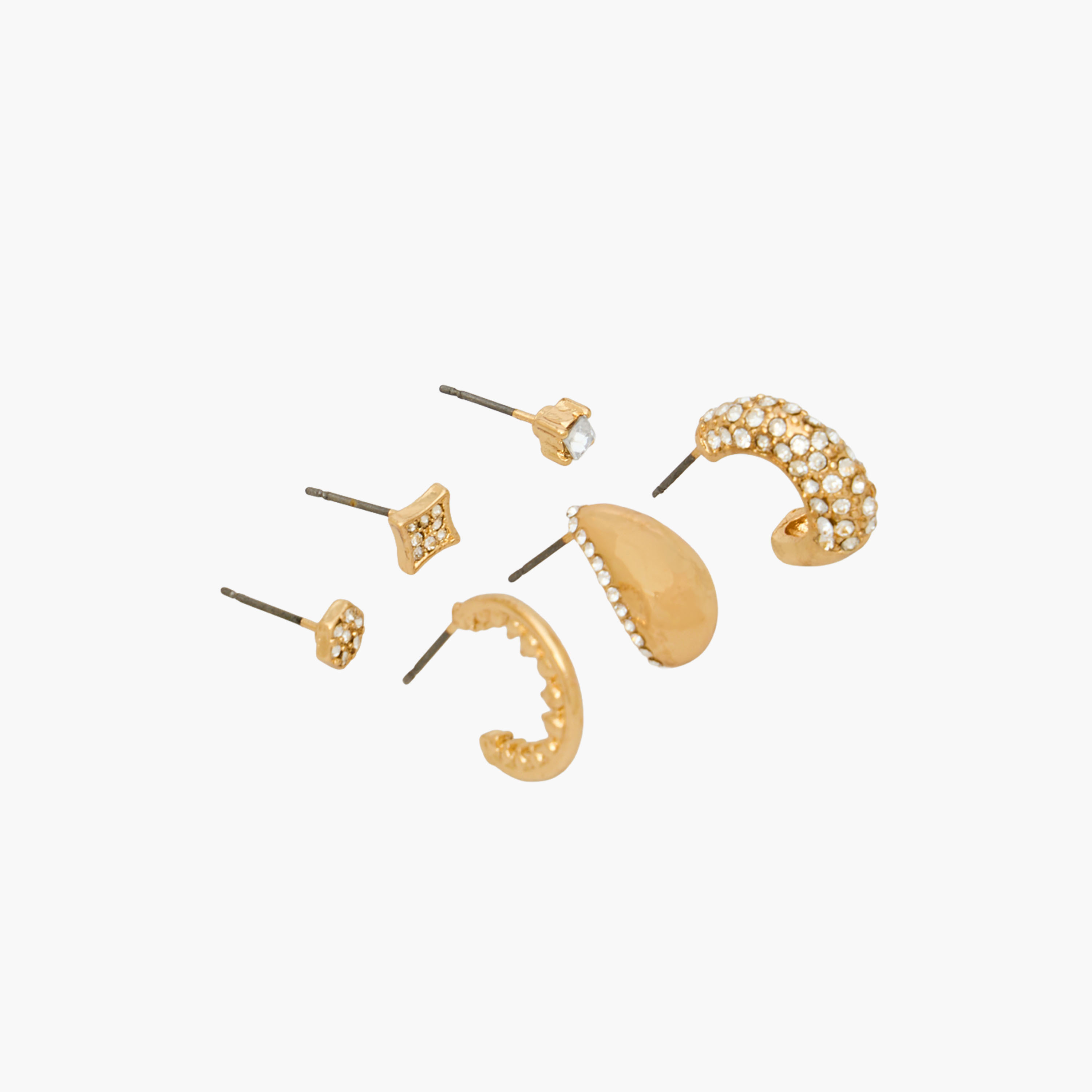 Pack of 6 Gold Tone Embellished Earrings with Pushback Closure-women-watchesandjewellery-jewellery-earrings-image-3