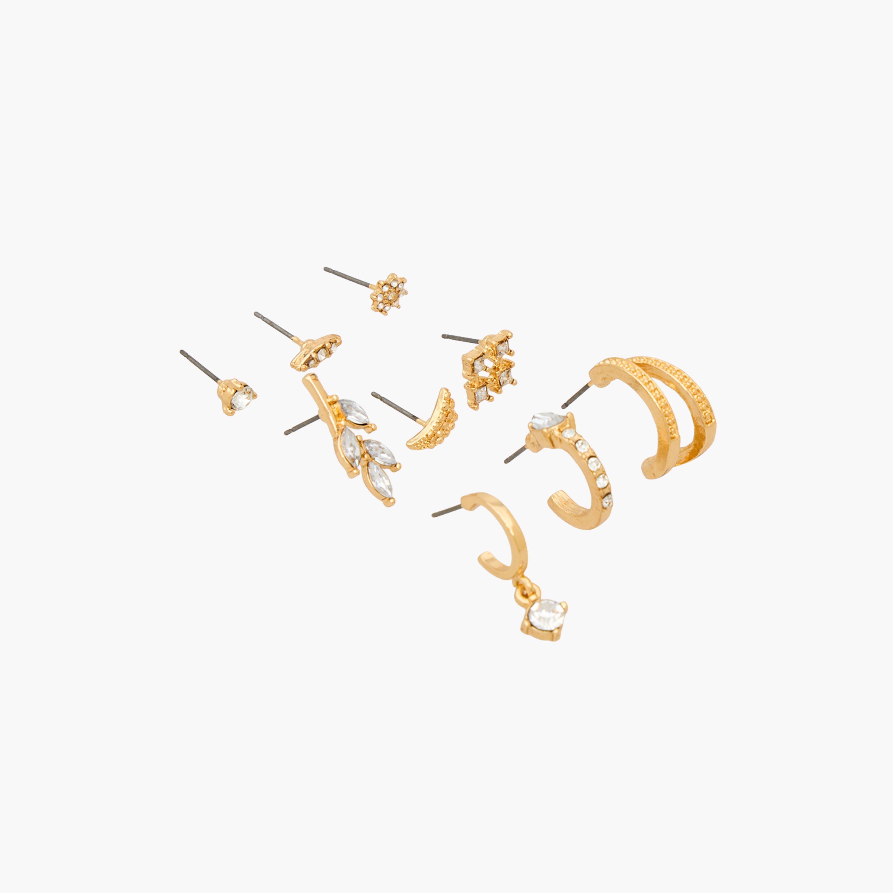 Pack of 9 Gold Tone Stud and Hoop Earrings-women-watchesandjewellery-jewellery-earrings-image-3