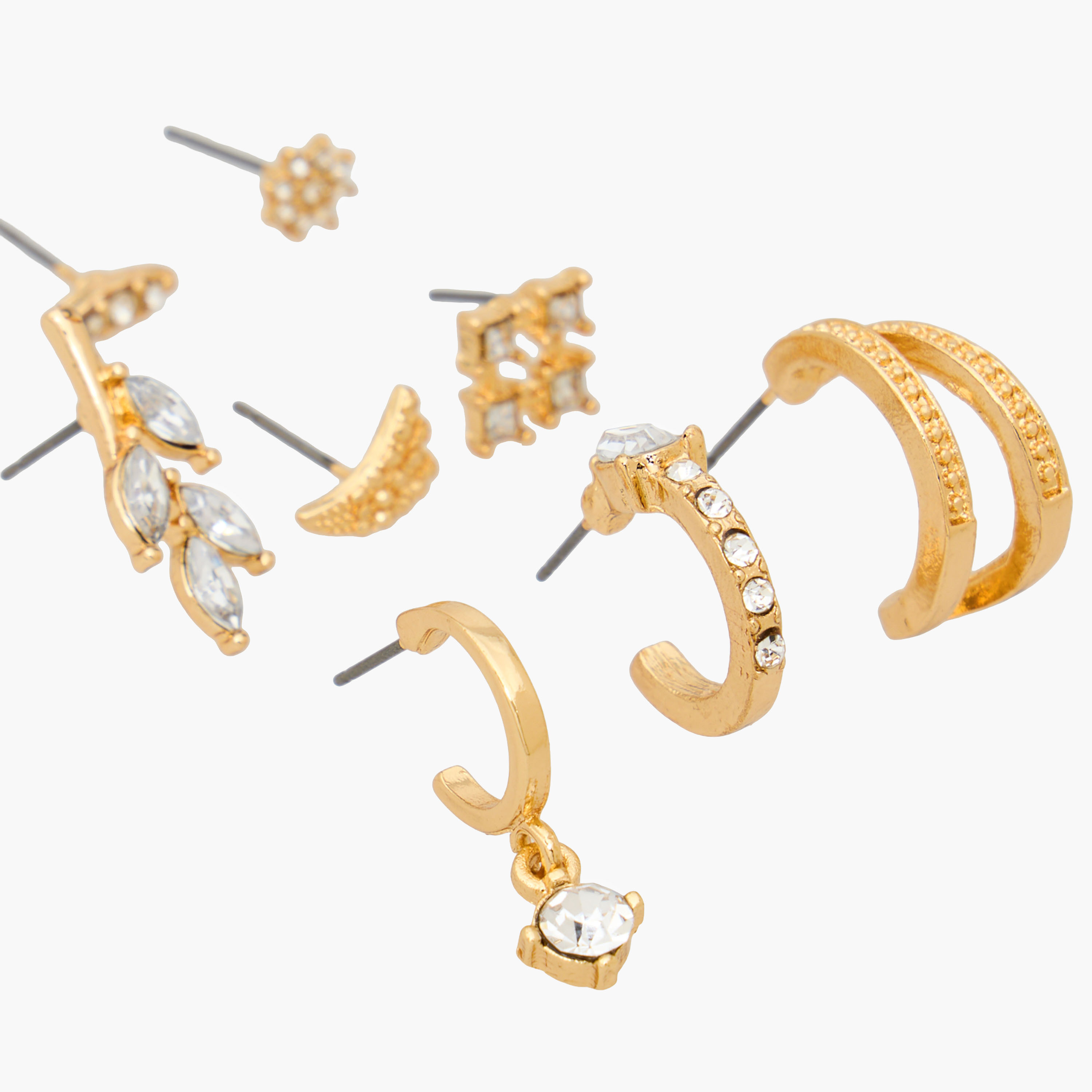 Pack of 9 Gold Tone Stud and Hoop Earrings-women-watchesandjewellery-jewellery-earrings-image-4