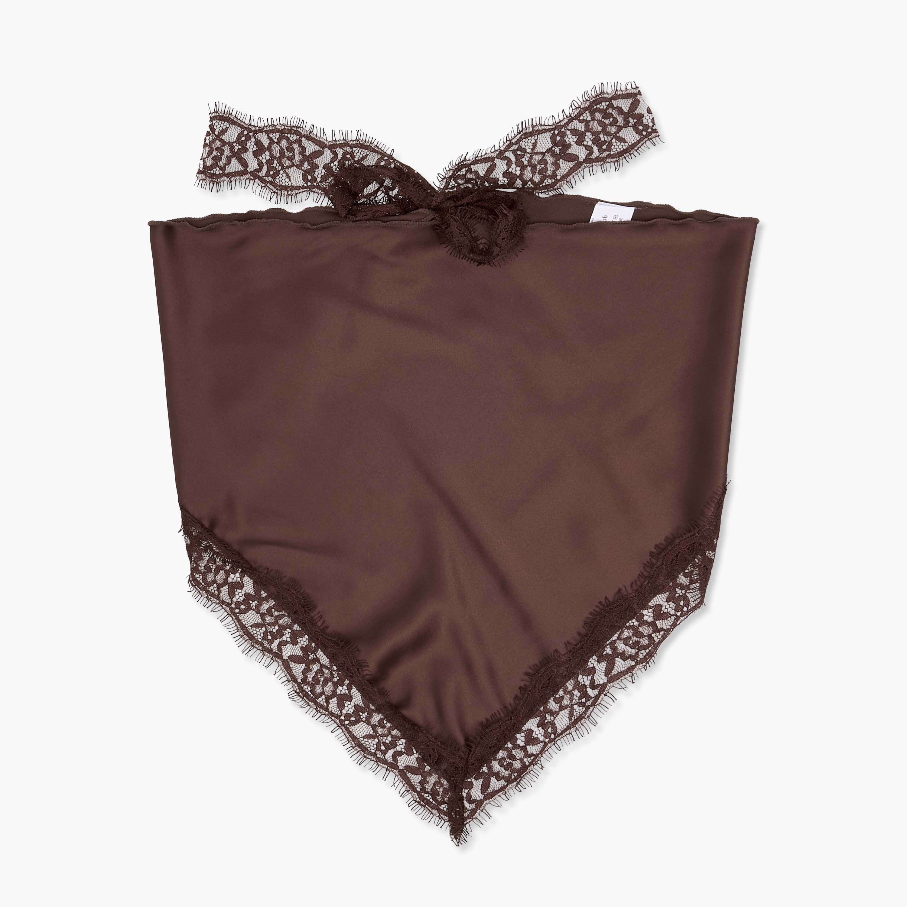 وشاح بني ساتان مثلث بتفاصيل دانتيل-women-clothingaccessories-scarves-image-1