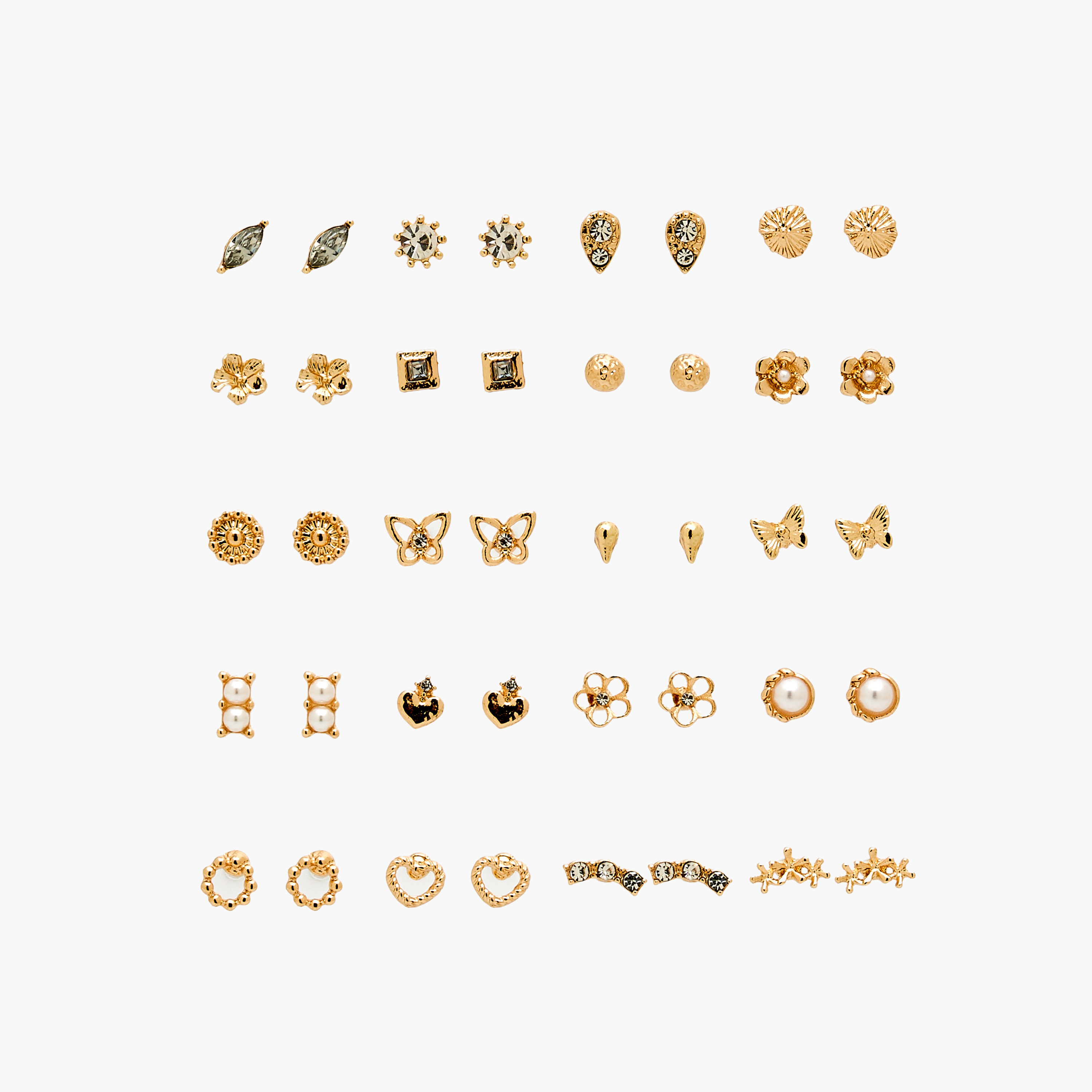 Pack of 20 Gold Tone Assorted Stud Earrings with Pushback Closure-women-watchesandjewellery-jewellery-earrings-image-1