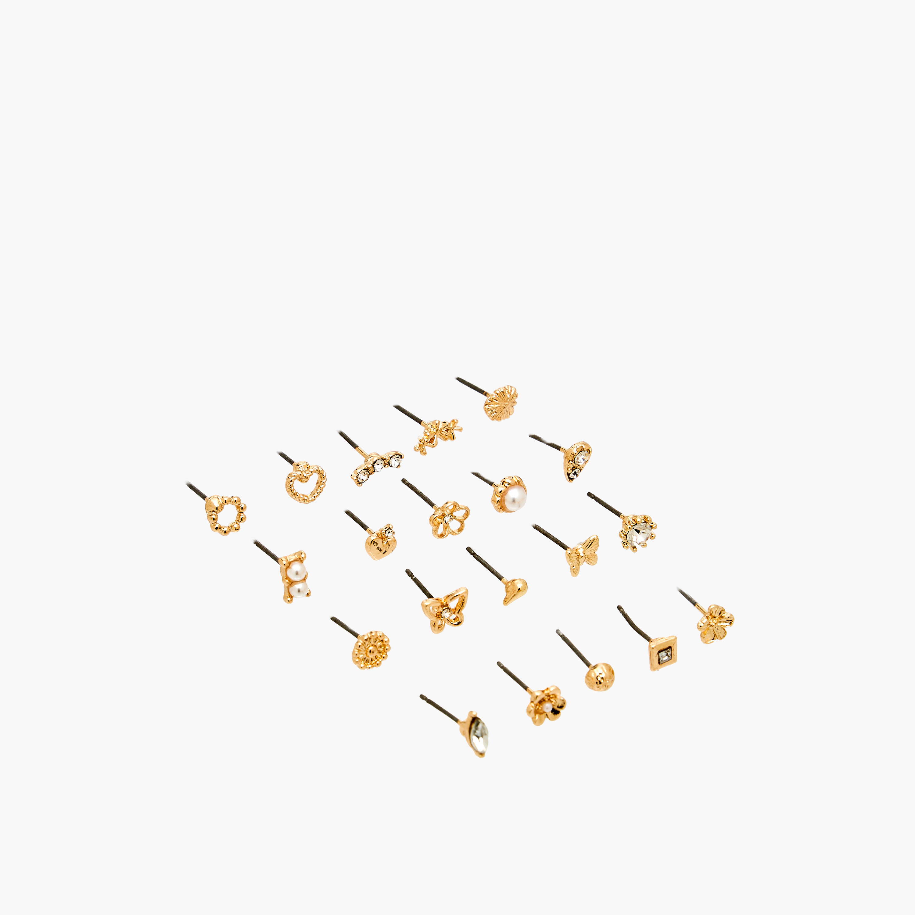 Pack of 20 Gold Tone Assorted Stud Earrings with Pushback Closure-women-watchesandjewellery-jewellery-earrings-image-3