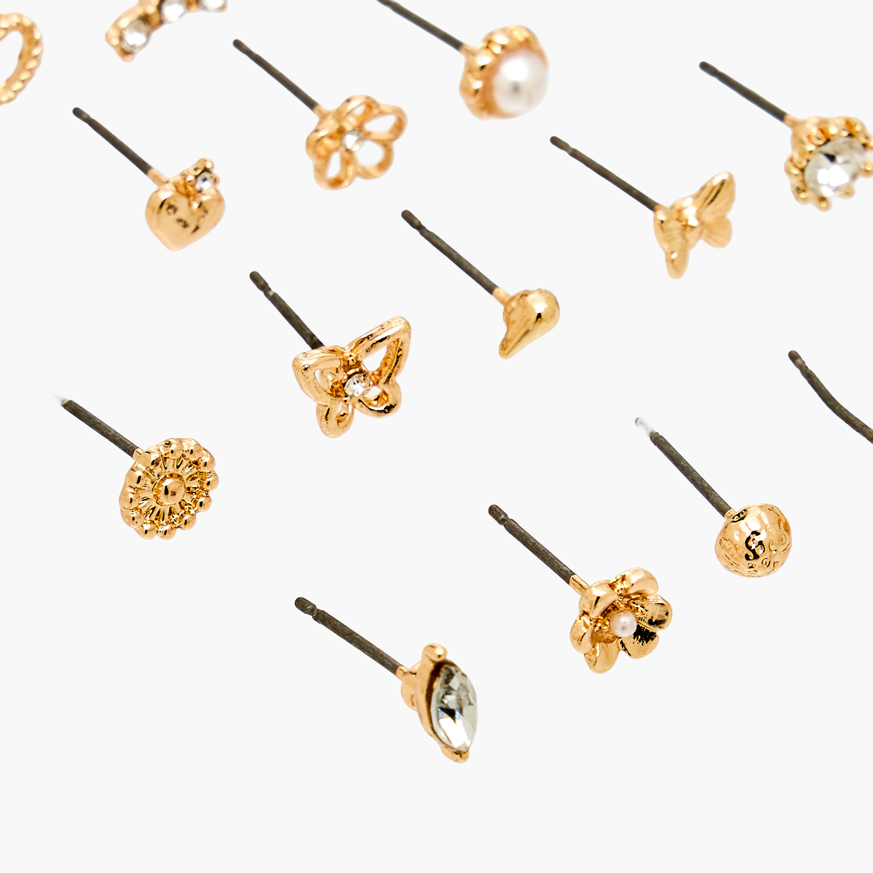 Pack of 20 Gold Tone Assorted Stud Earrings with Pushback Closure-women-watchesandjewellery-jewellery-earrings-image-4