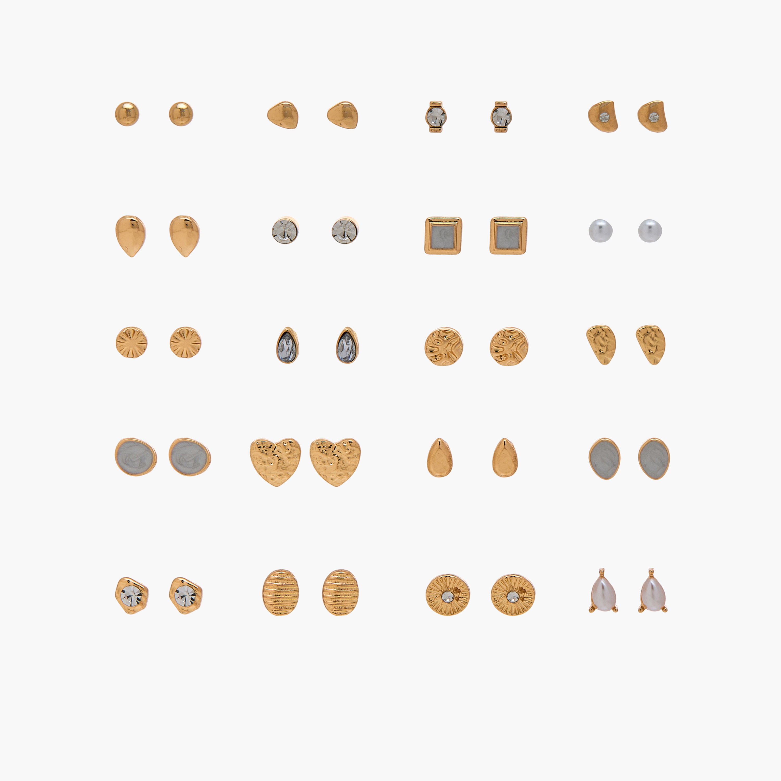 Pack of 20 Gold Tone Assorted Stud Earrings with Pushback Closure-women-watchesandjewellery-jewellery-earrings-image-1