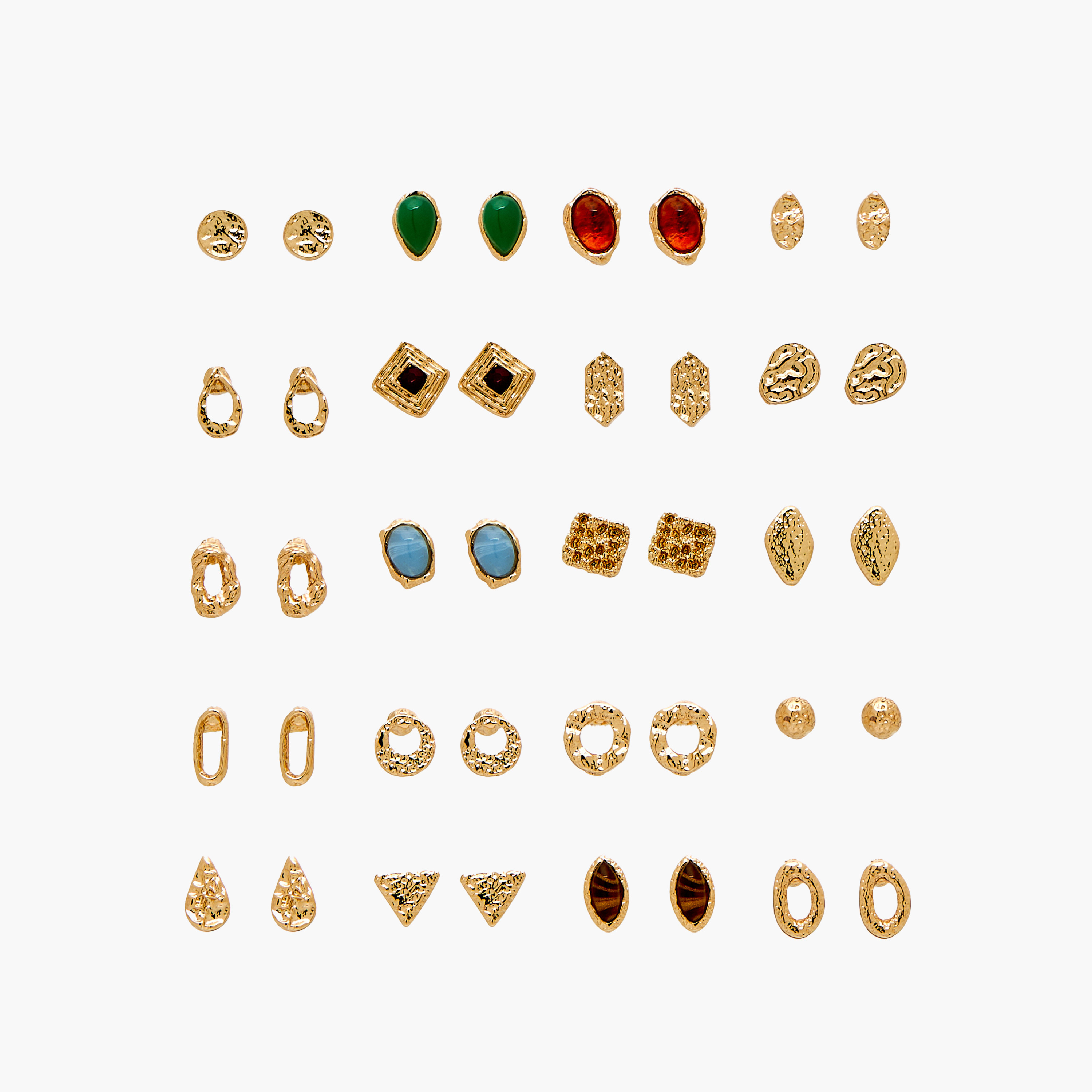 Pack of 20 Gold Tone Assorted Stud Earrings with Pushback Closure-women-watchesandjewellery-jewellery-earrings-image-1