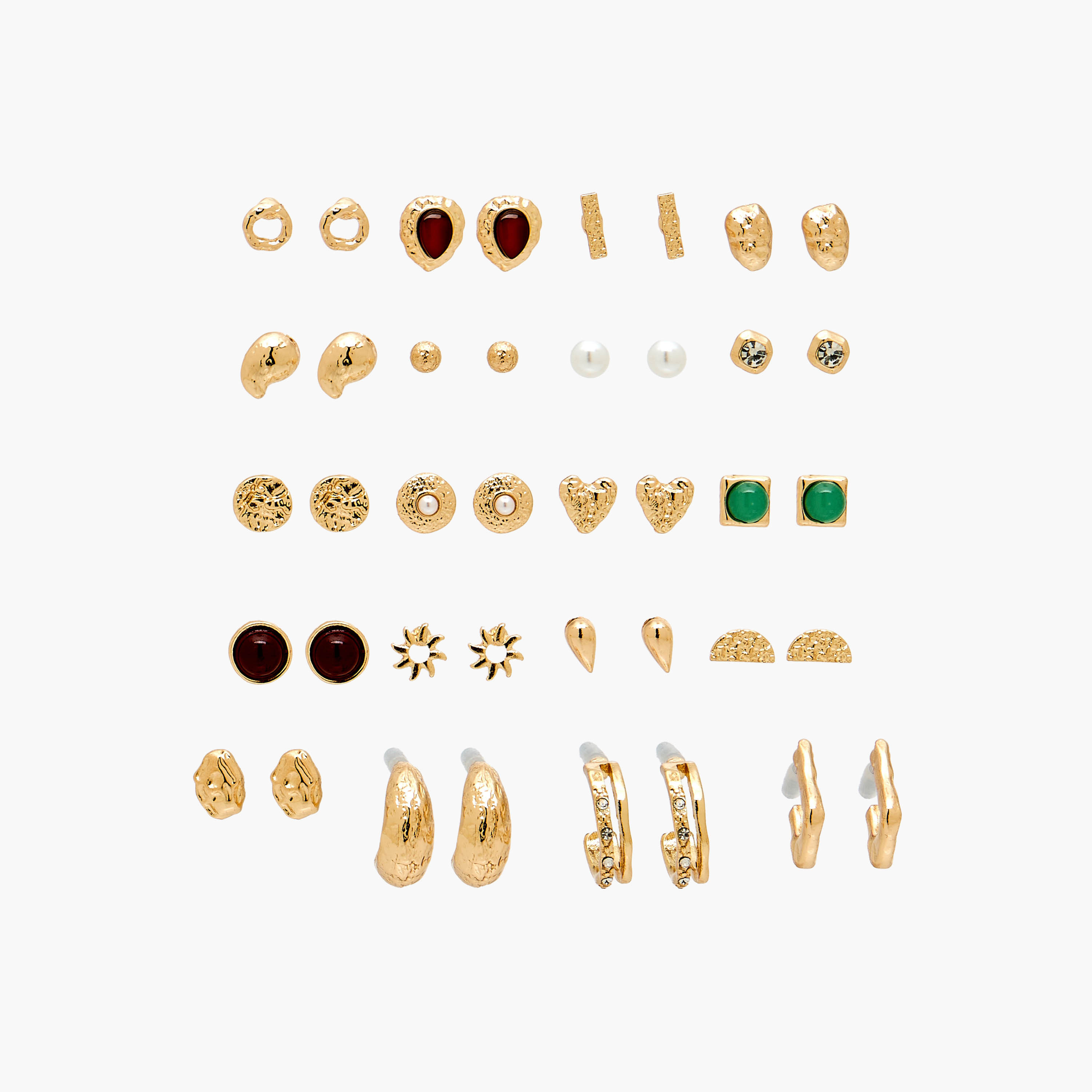 Pack of 20 Gold Tone Assorted Stud Earrings with Pushback Closure-women-watchesandjewellery-jewellery-earrings-image-1