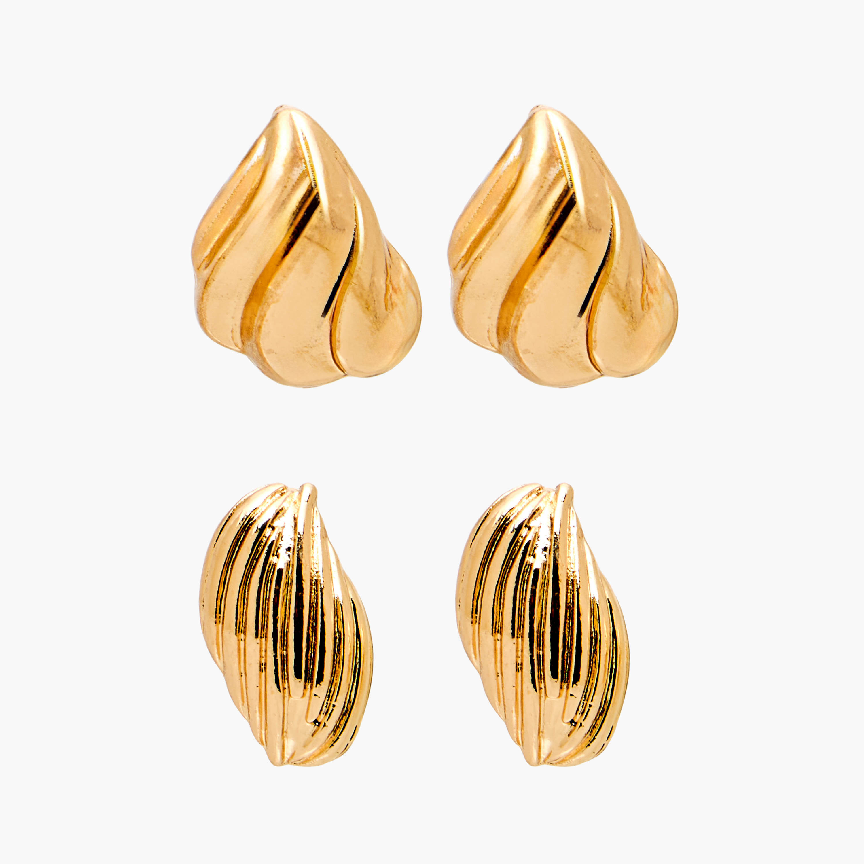Pack of 2 Gold Tone Textured Stud Earrings with Pushback Closure-women-watchesandjewellery-jewellery-earrings-image-1