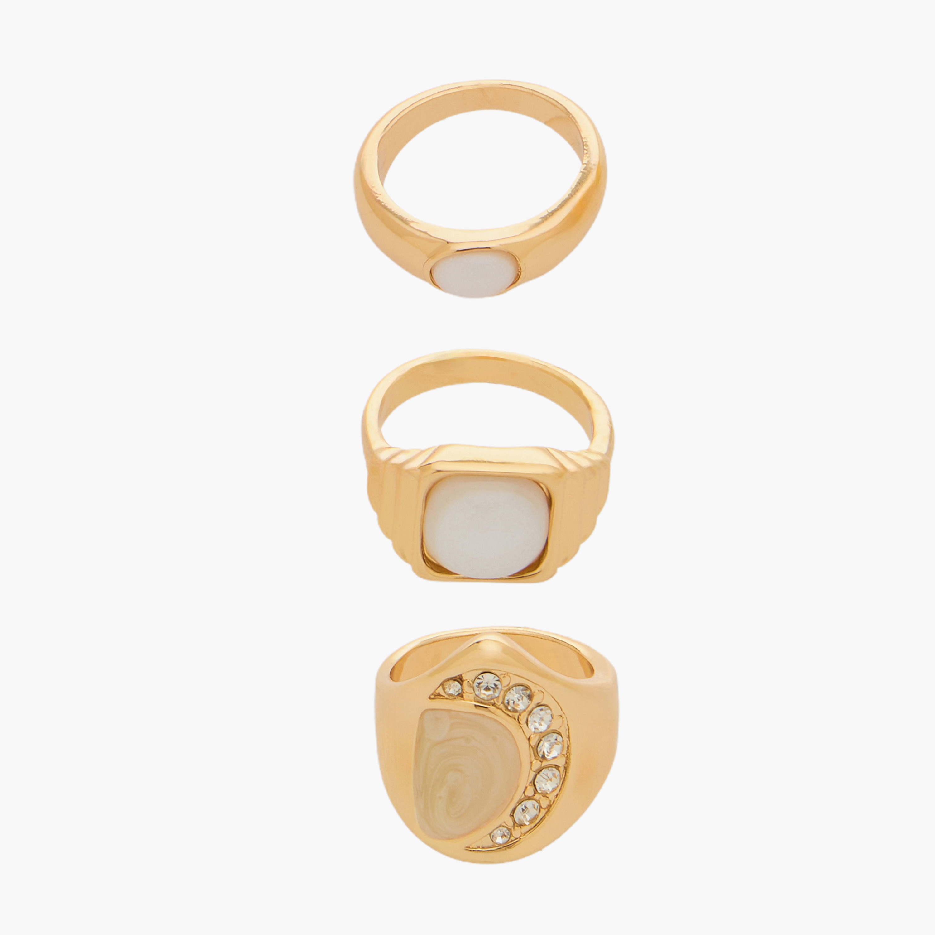Set of 3 - Embellished Gold Tone Ring-women-watchesandjewellery-jewellery-rings-image-1