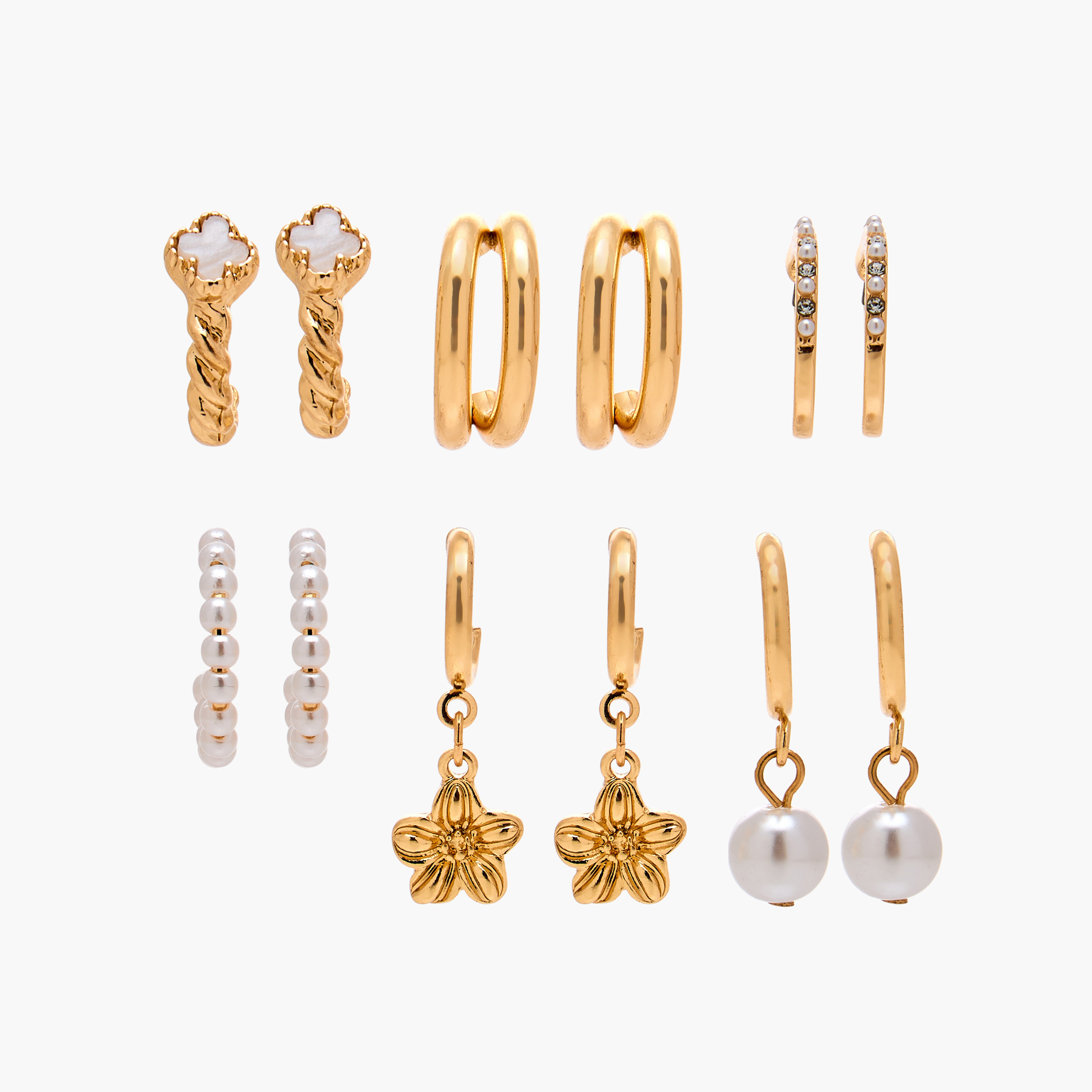 طقم أقراط ذهبية مزينة 6 أزواج-women-watchesandjewellery-jewellery-earrings-image-1
