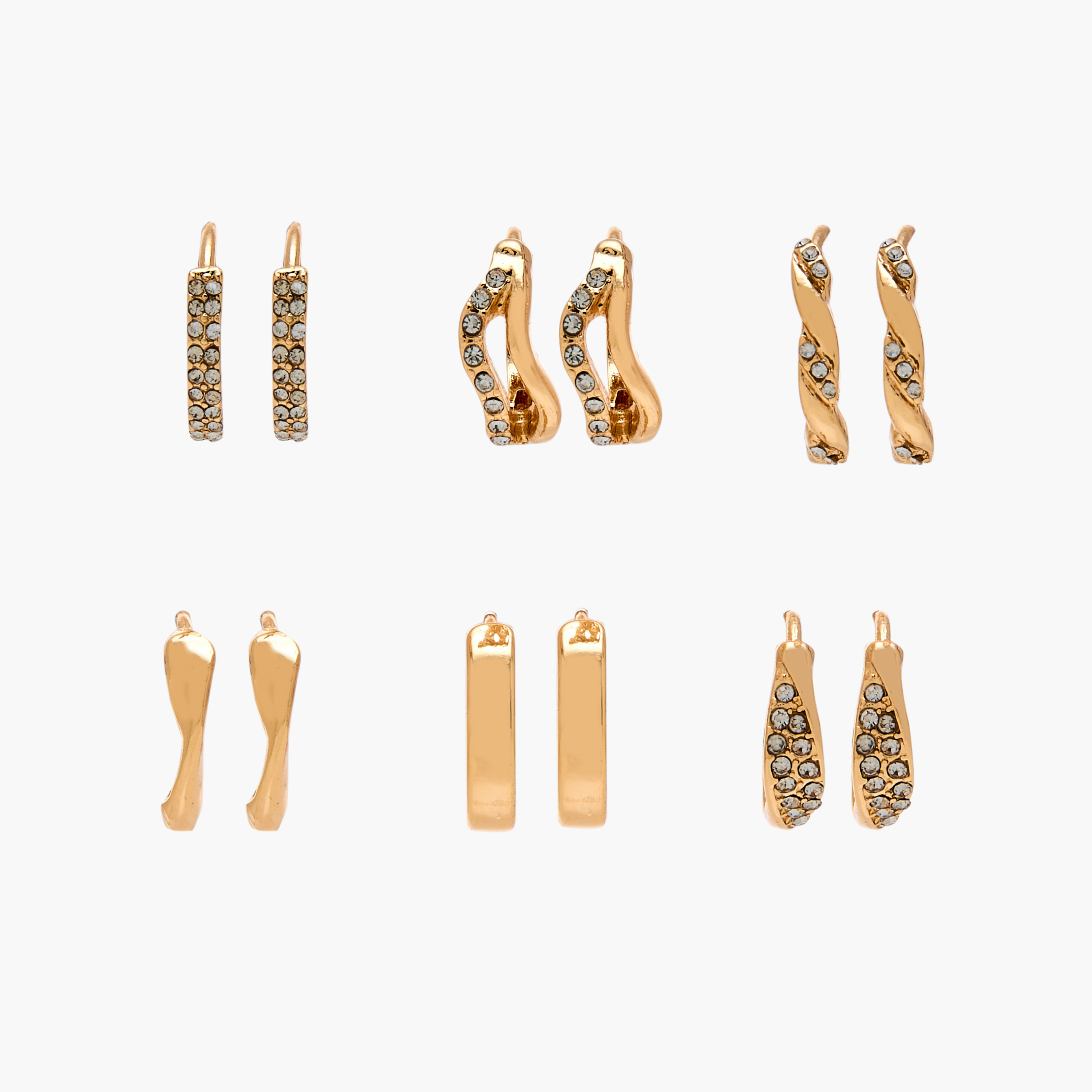 Pack of 6 Gold Tone Embellished Hoop Earrings with Pushback Closure-women-watchesandjewellery-jewellery-earrings-image-1