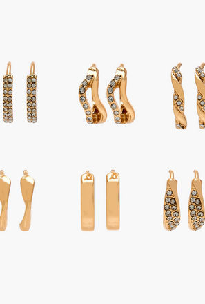 Pack of 6 Gold Tone Embellished Hoop Earrings with Pushback Closure-women-image-1