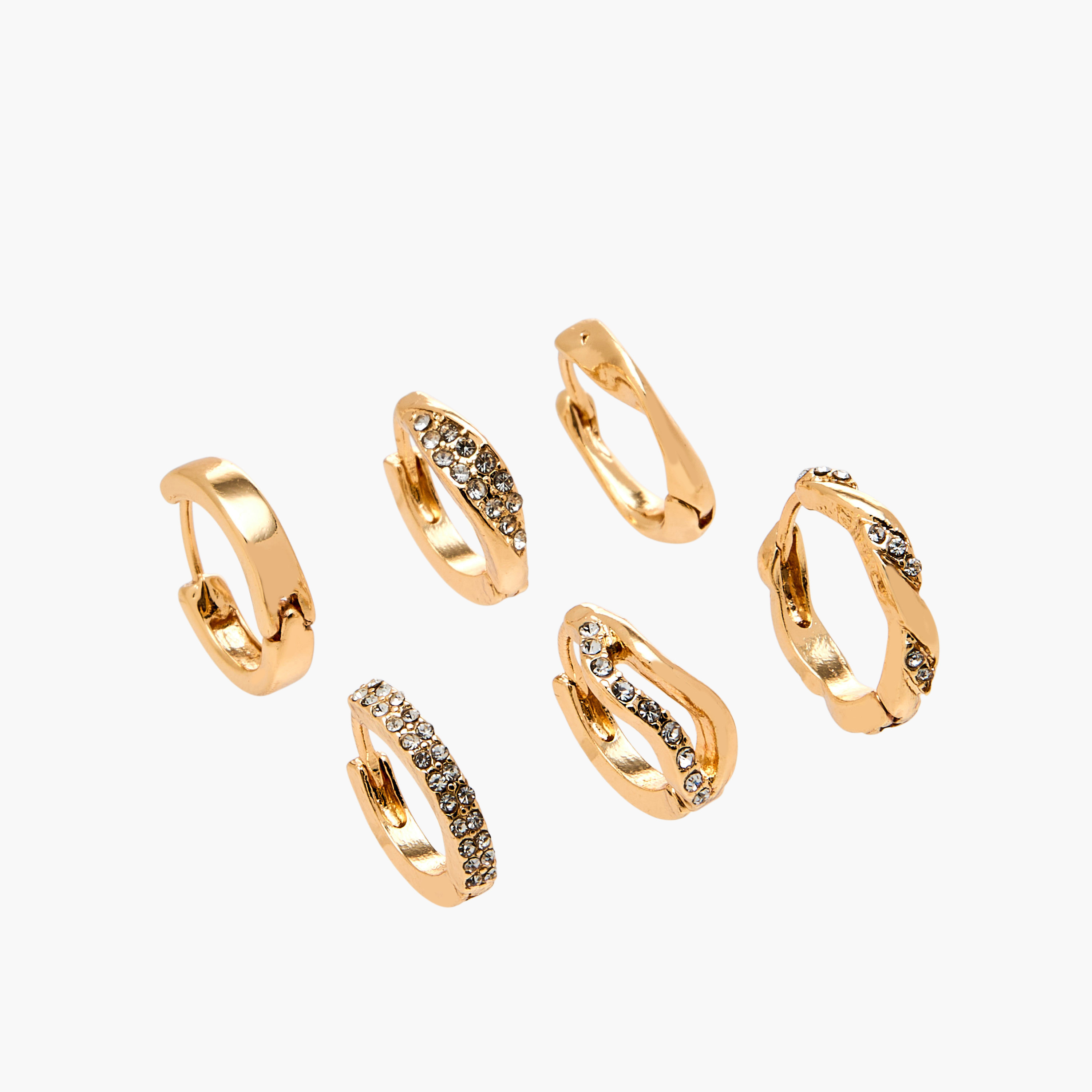 Pack of 6 Gold Tone Embellished Hoop Earrings with Pushback Closure-women-watchesandjewellery-jewellery-earrings-image-3