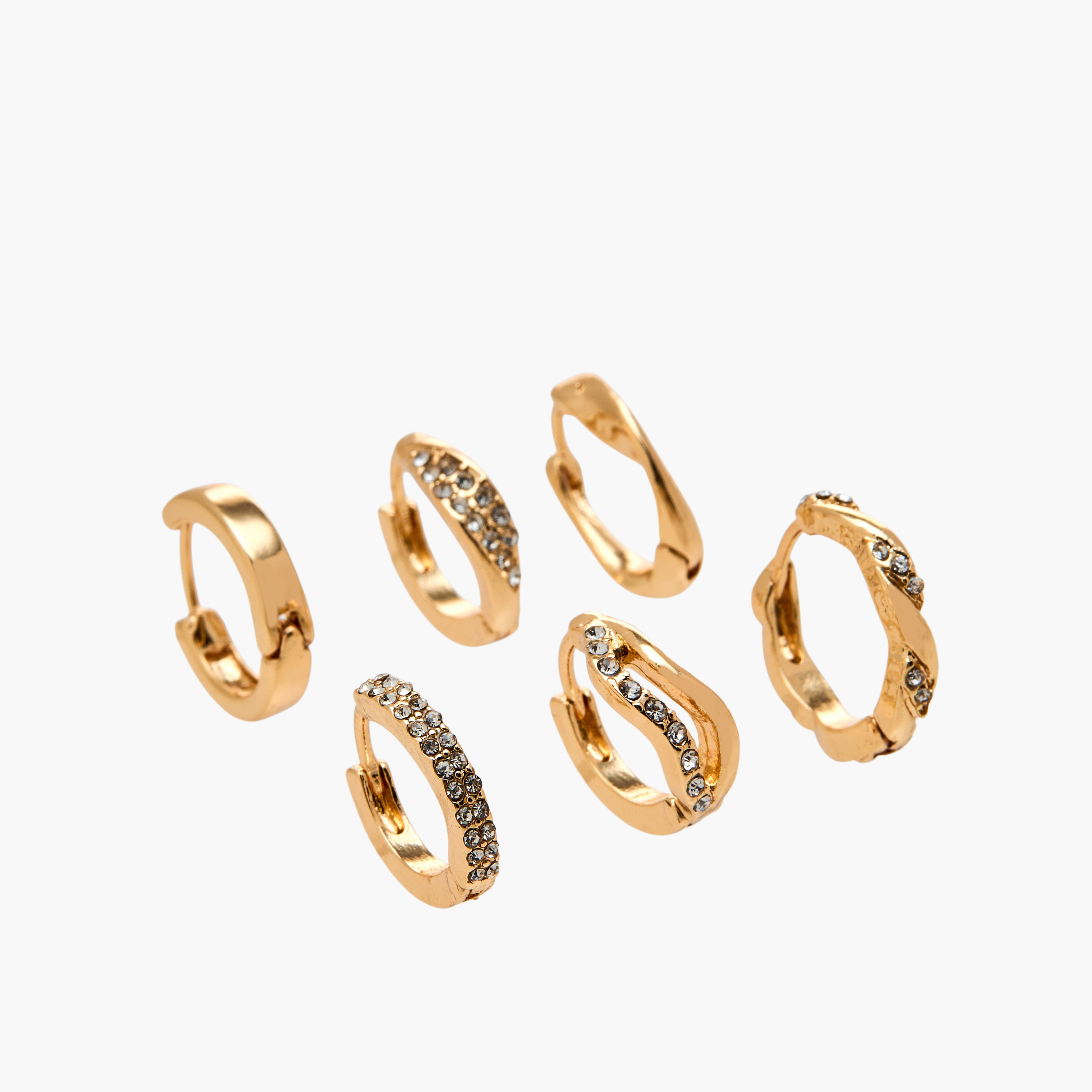 Pack of 6 Gold Tone Embellished Hoop Earrings with Pushback Closure-women-watchesandjewellery-jewellery-earrings-image-4