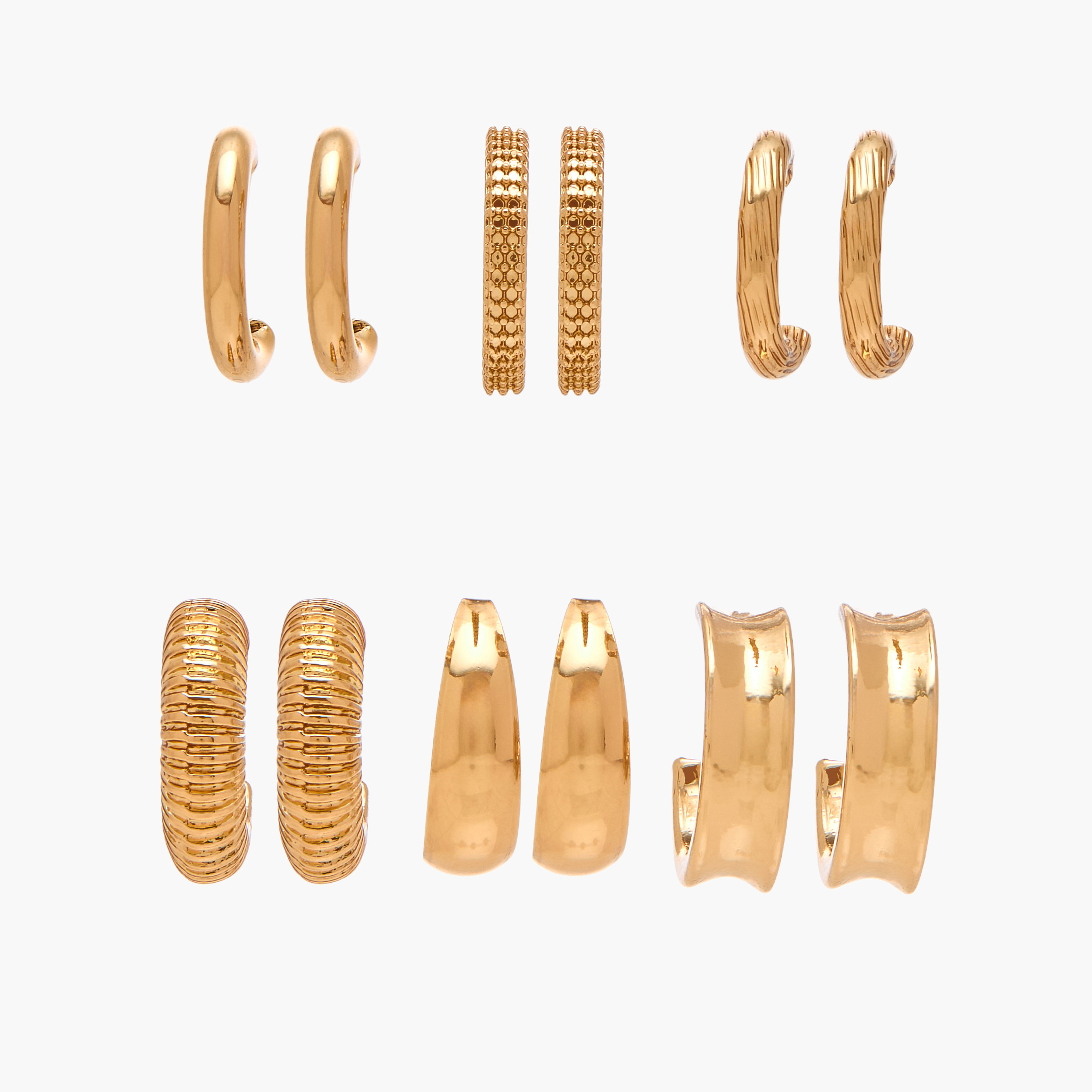 Pack of 6 Gold Tone Hoop Earrings with Pushback Closure-women-watchesandjewellery-jewellery-earrings-image-1