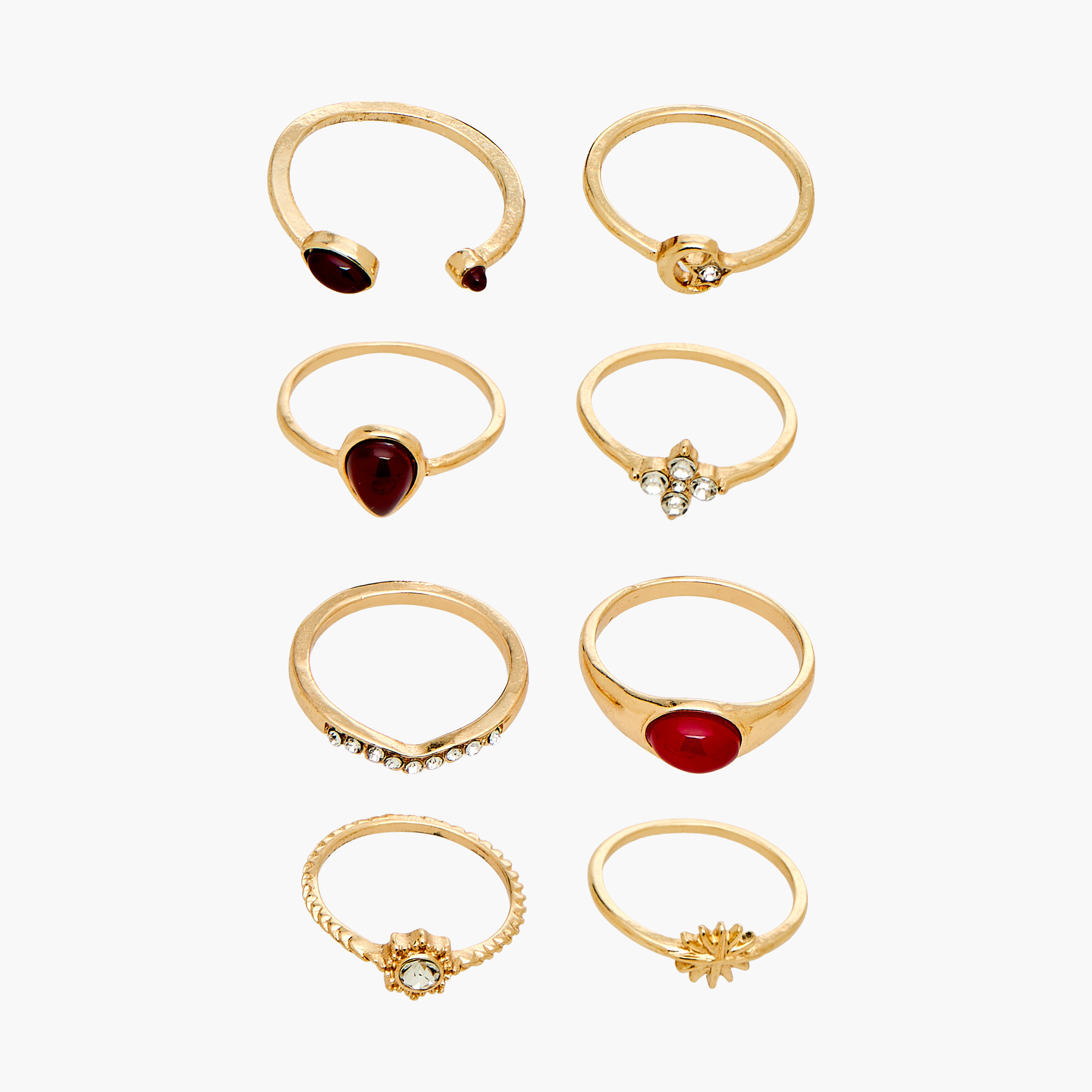 Set of 8 - Embellished Gold Tone Ring-women-watchesandjewellery-jewellery-rings-image-1
