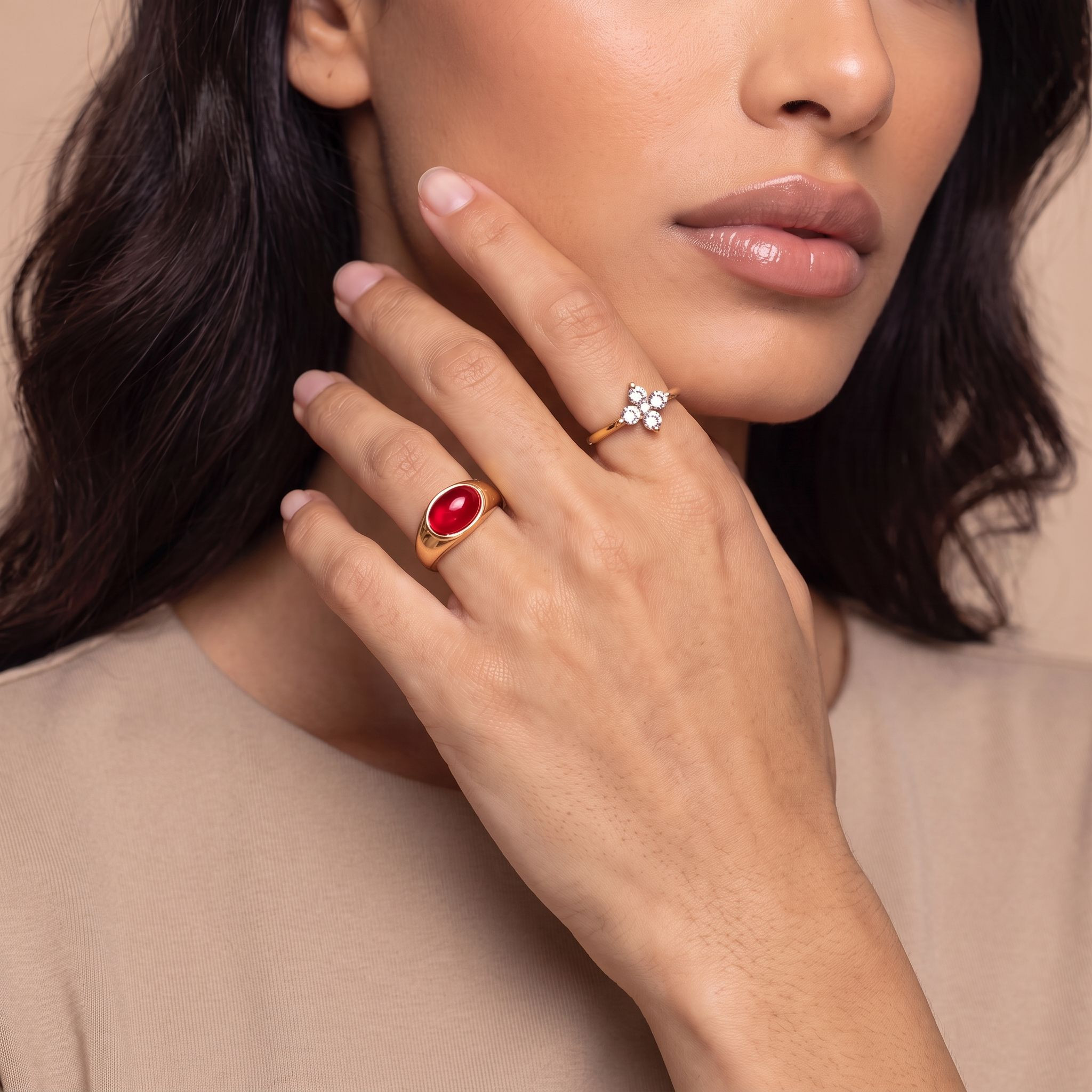 Set of 8 - Embellished Gold Tone Ring-women-watchesandjewellery-jewellery-rings-image-2