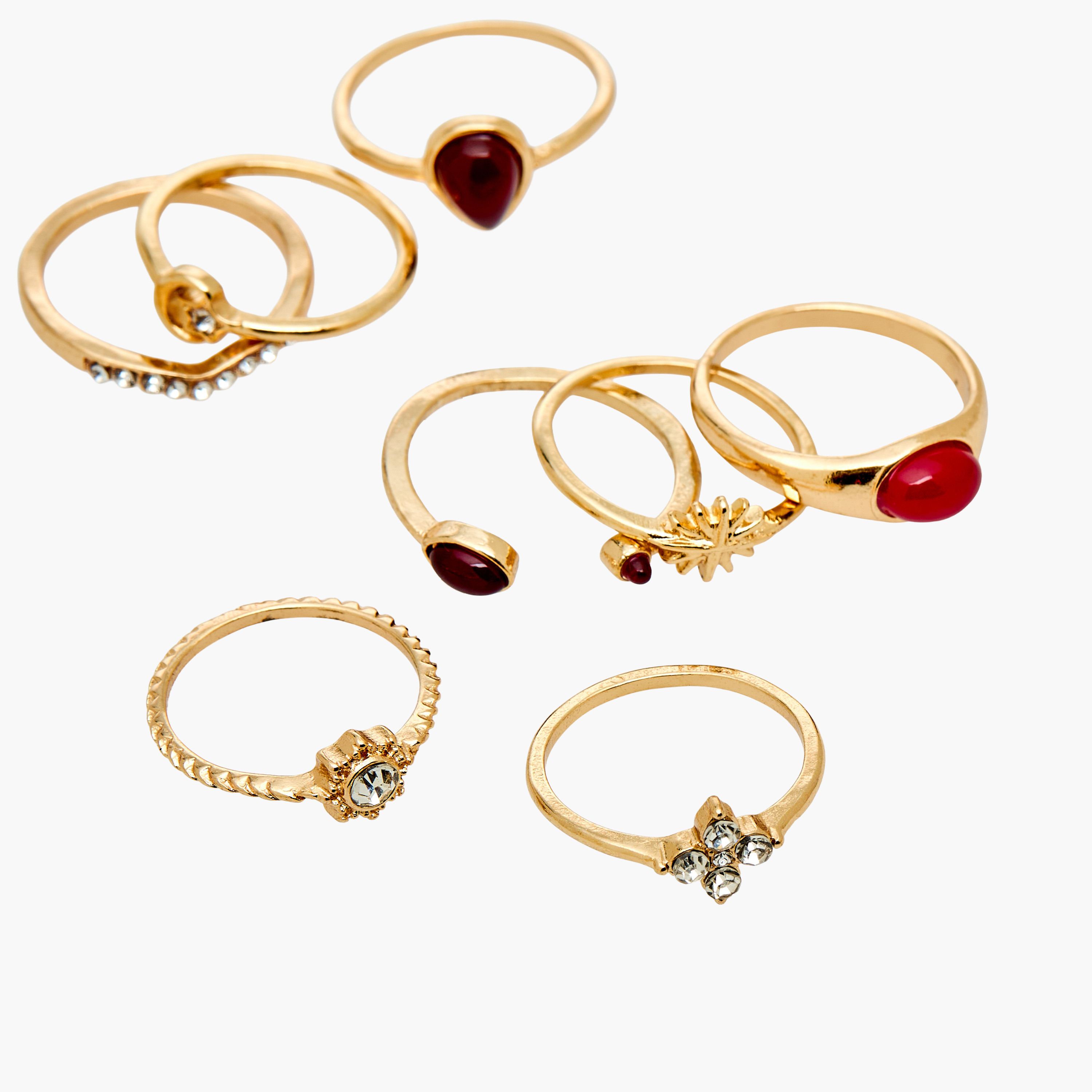 Set of 8 - Embellished Gold Tone Ring-women-watchesandjewellery-jewellery-rings-image-3