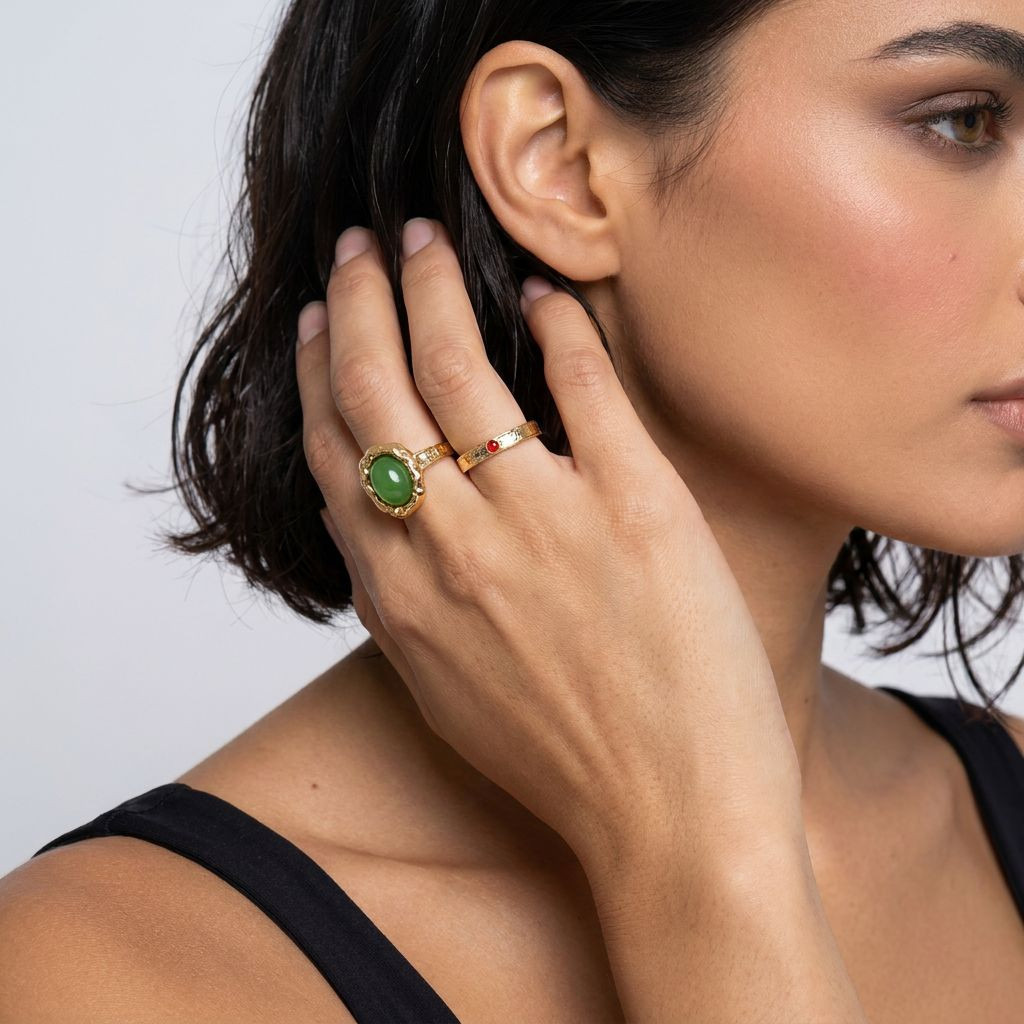 Set of 8 - Embellished Gold Tone Ring-women-watchesandjewellery-jewellery-rings-image-2