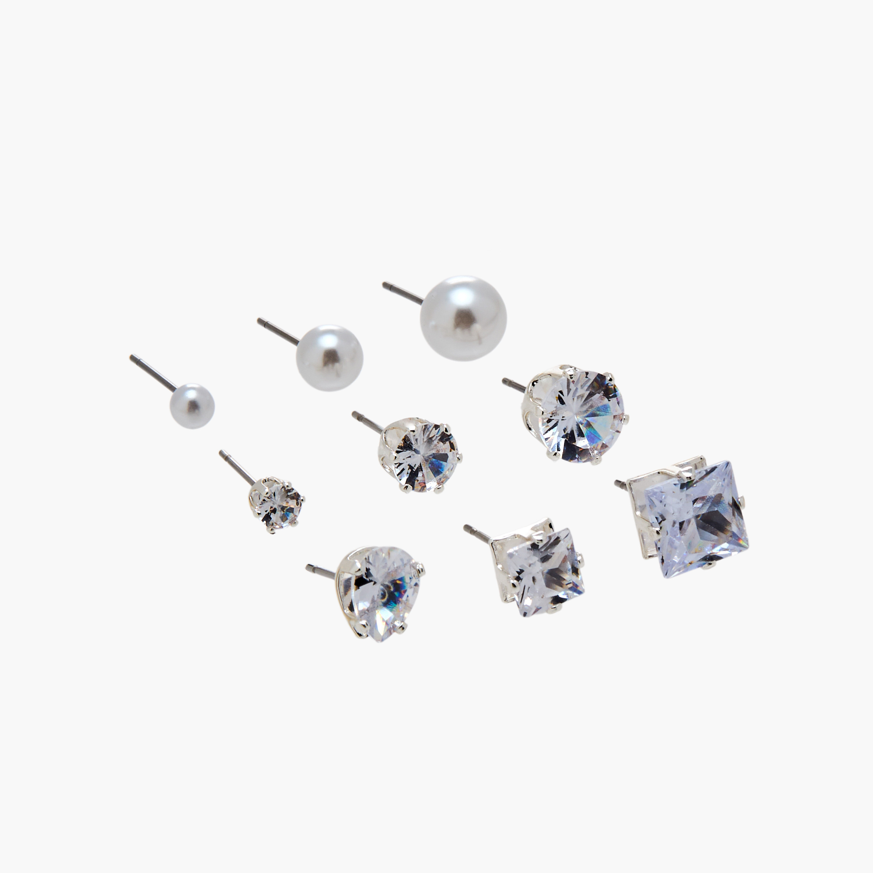 Pack of 9 Silver Tone Assorted Stud Earrings with Pushback Closure-women-watchesandjewellery-jewellery-earrings-image-3