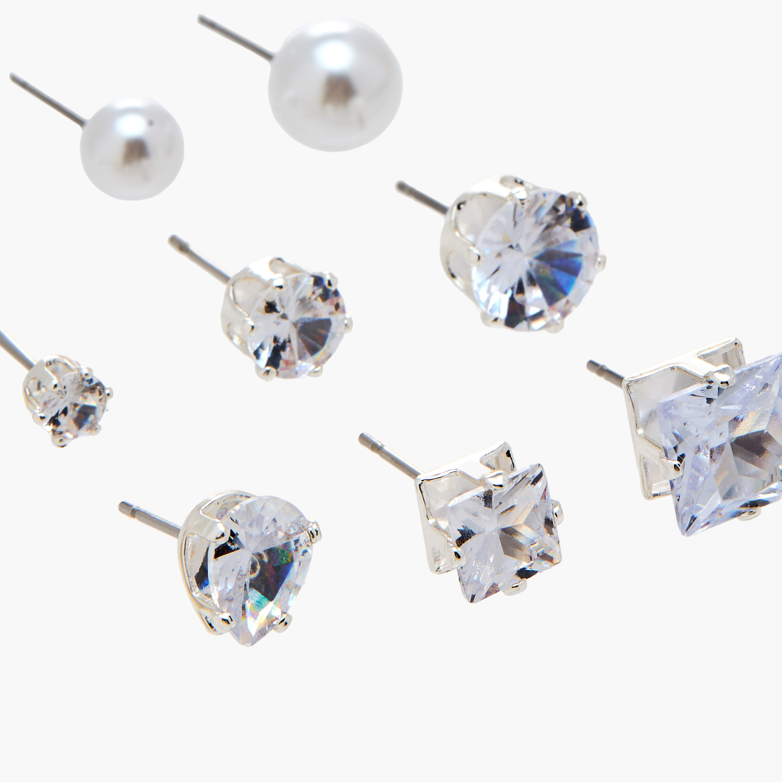 Pack of 9 Silver Tone Assorted Stud Earrings with Pushback Closure-women-watchesandjewellery-jewellery-earrings-image-4