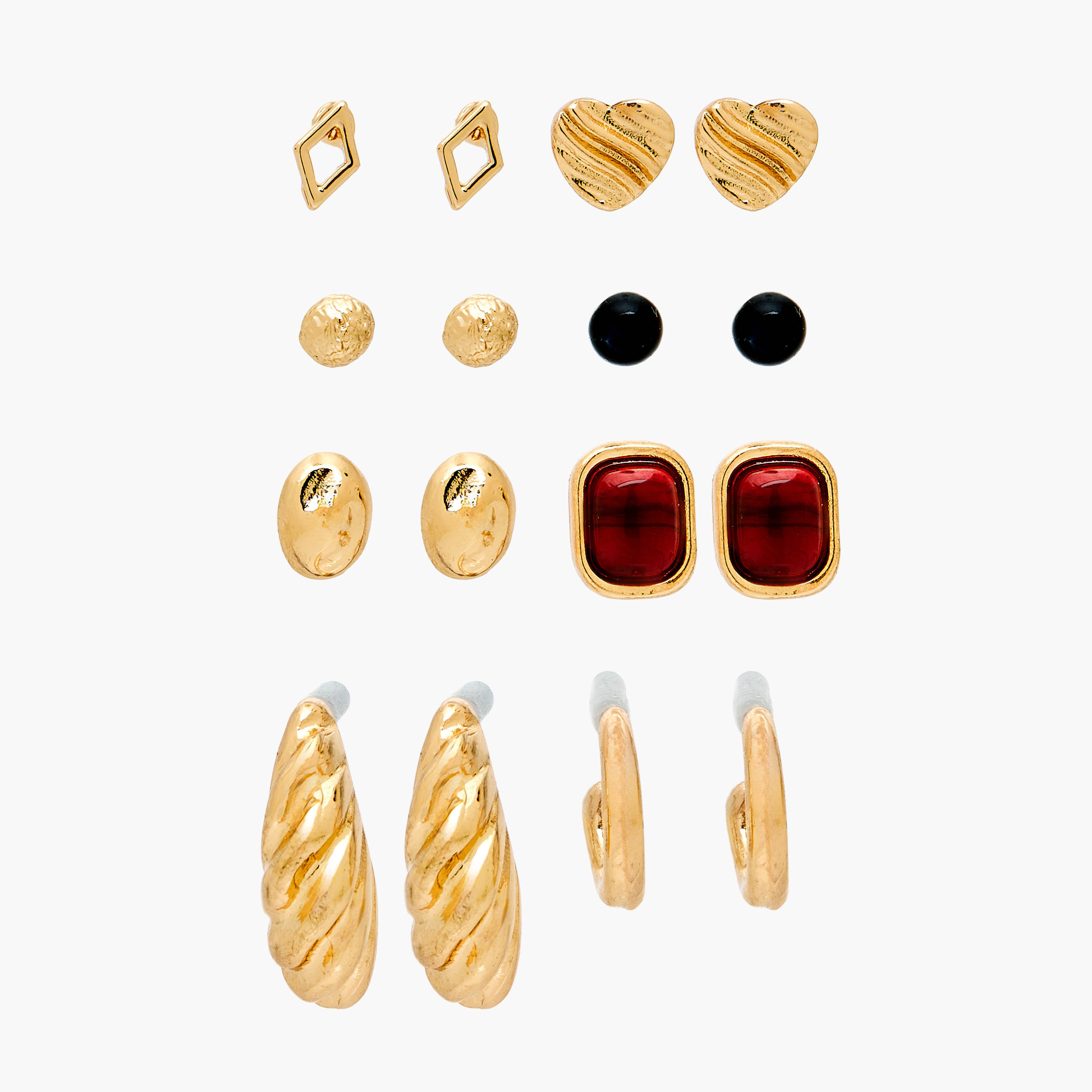 Pack of 9 Gold Tone Assorted Earrings with Pushback Closure-women-watchesandjewellery-jewellery-earrings-image-1